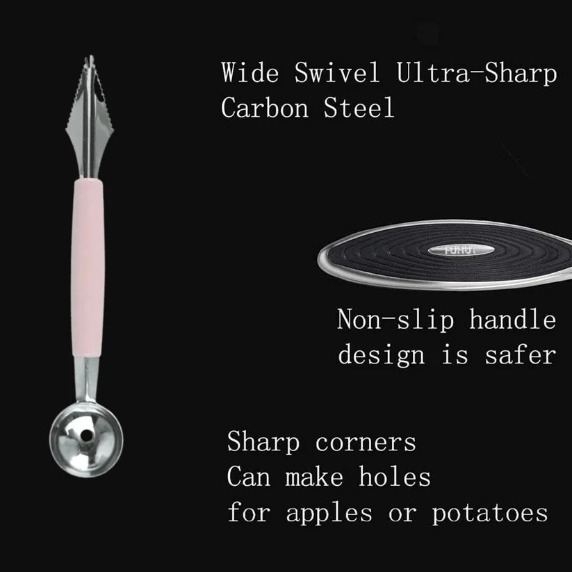 Stainless Steel Fruit Baller & Carving Tool | Melon Scoop, Garnishing Knife & Vegetable Peeler Set