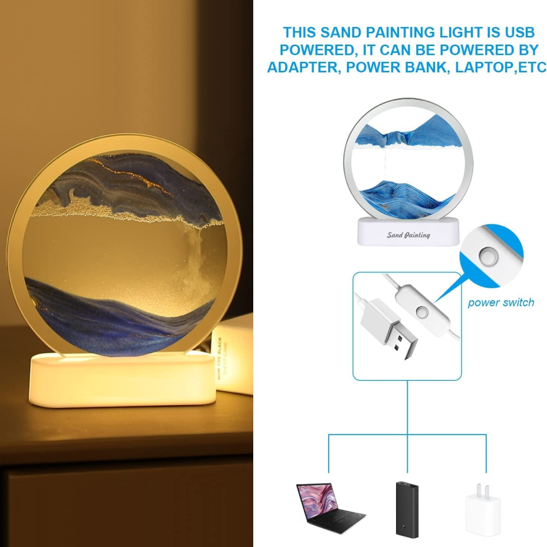Round Sand Art LED Table Lamp Decorative Night Light