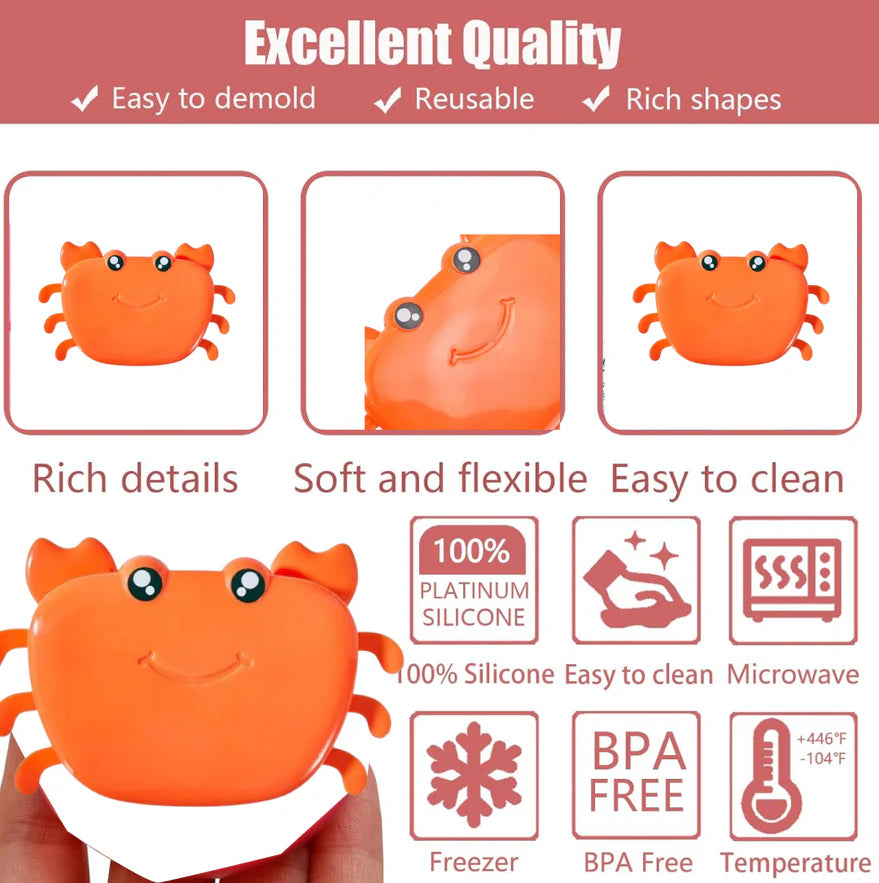 Crab Shape Silicone Popsicle Mold | Reusable Ice Cream & Ice Candy Maker for Kids