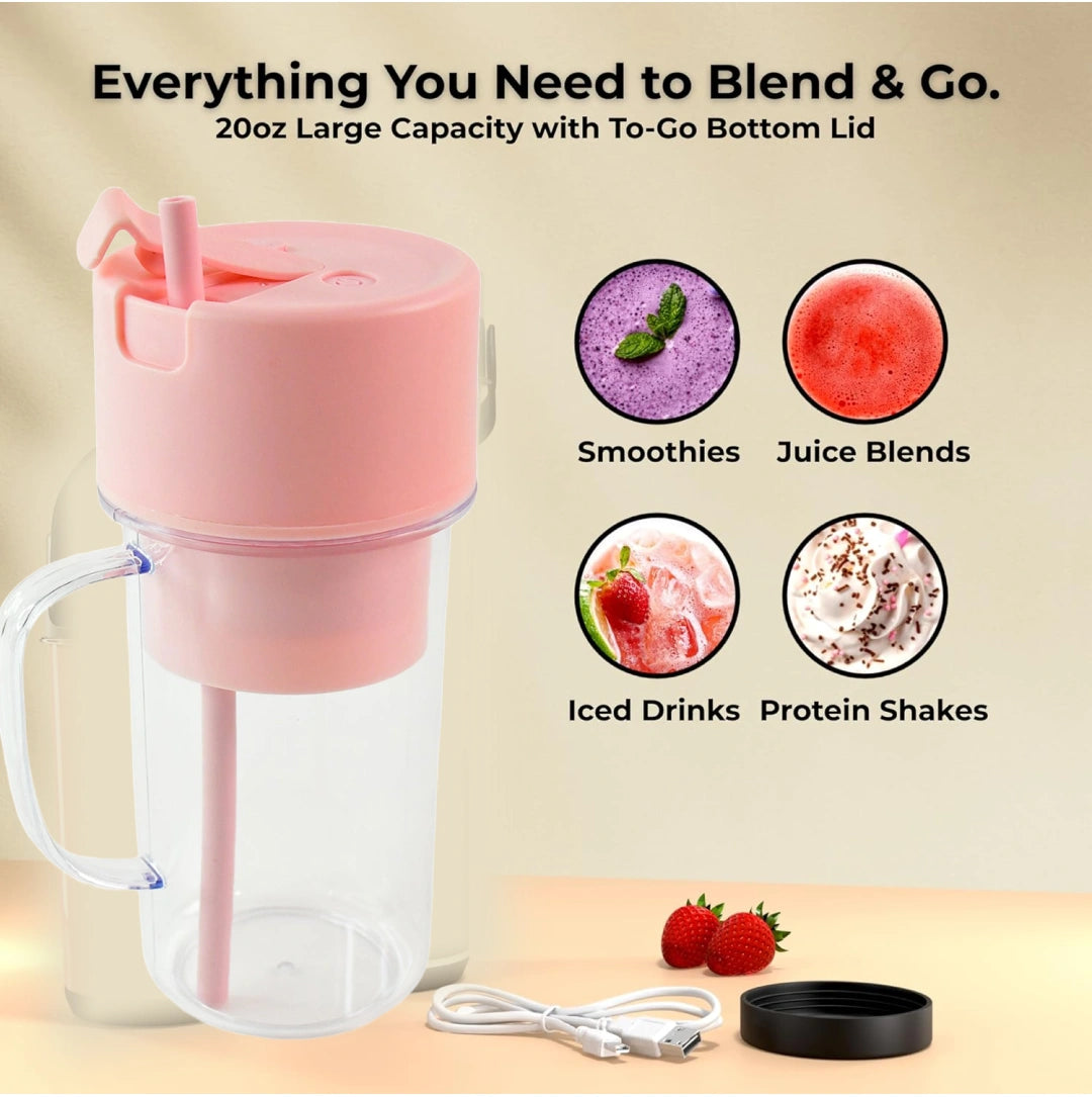 Portable USB Rechargeable 6-Blade Juicer Blender – 420ml Travel Smoothie Maker with Handle & Straw