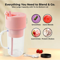 Portable USB Rechargeable 6-Blade Juicer Blender – 420ml Travel Smoothie Maker with Handle & Straw