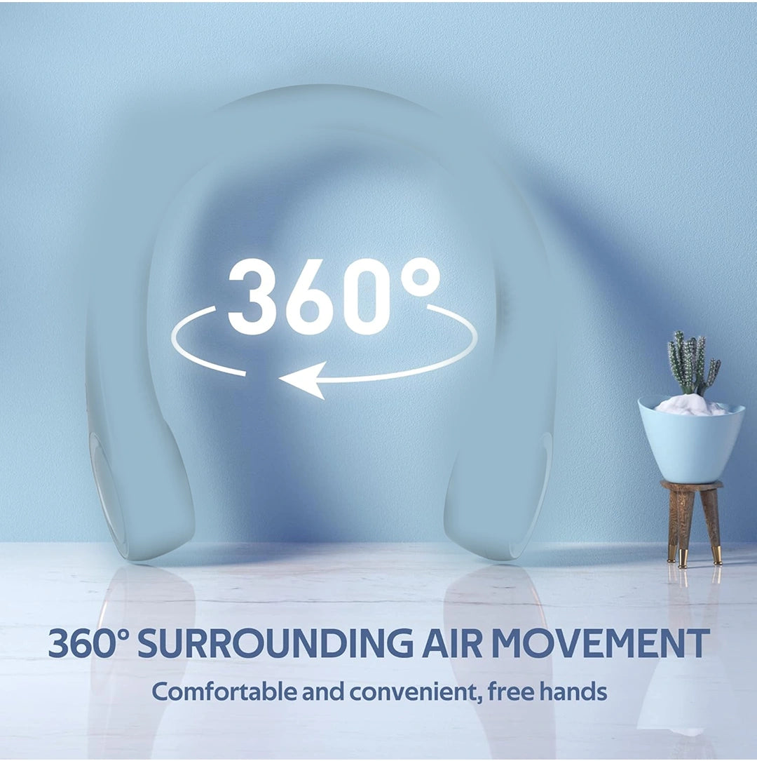 Portable USB Rechargeable Bladeless Neck Fan – Hands-Free 360° Cooling Wearable Fan for Travel & Outdoor Use