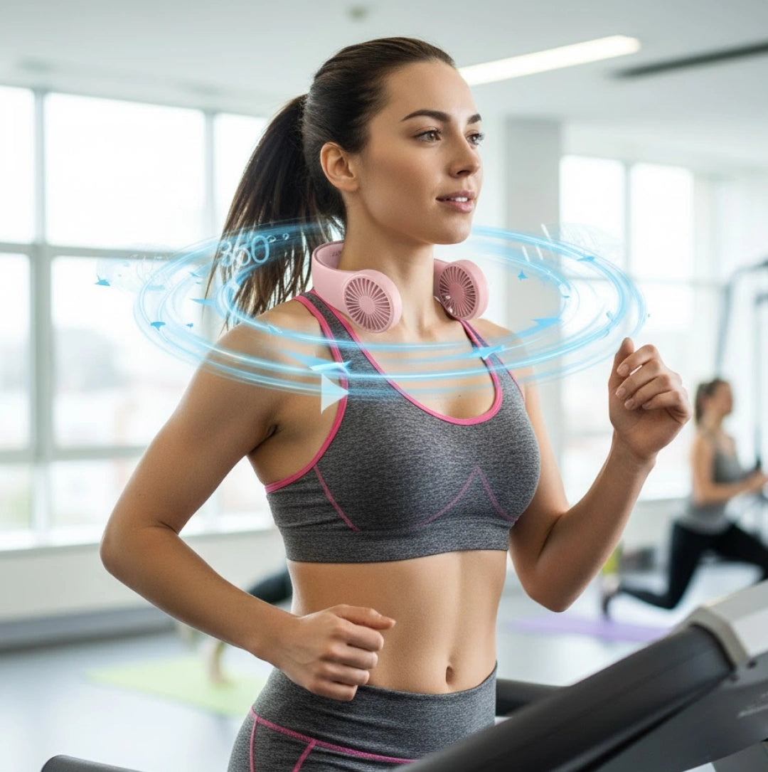 Portable USB Rechargeable Bladeless Neck Fan – Hands-Free 360° Cooling Wearable Fan for Travel & Outdoor Use