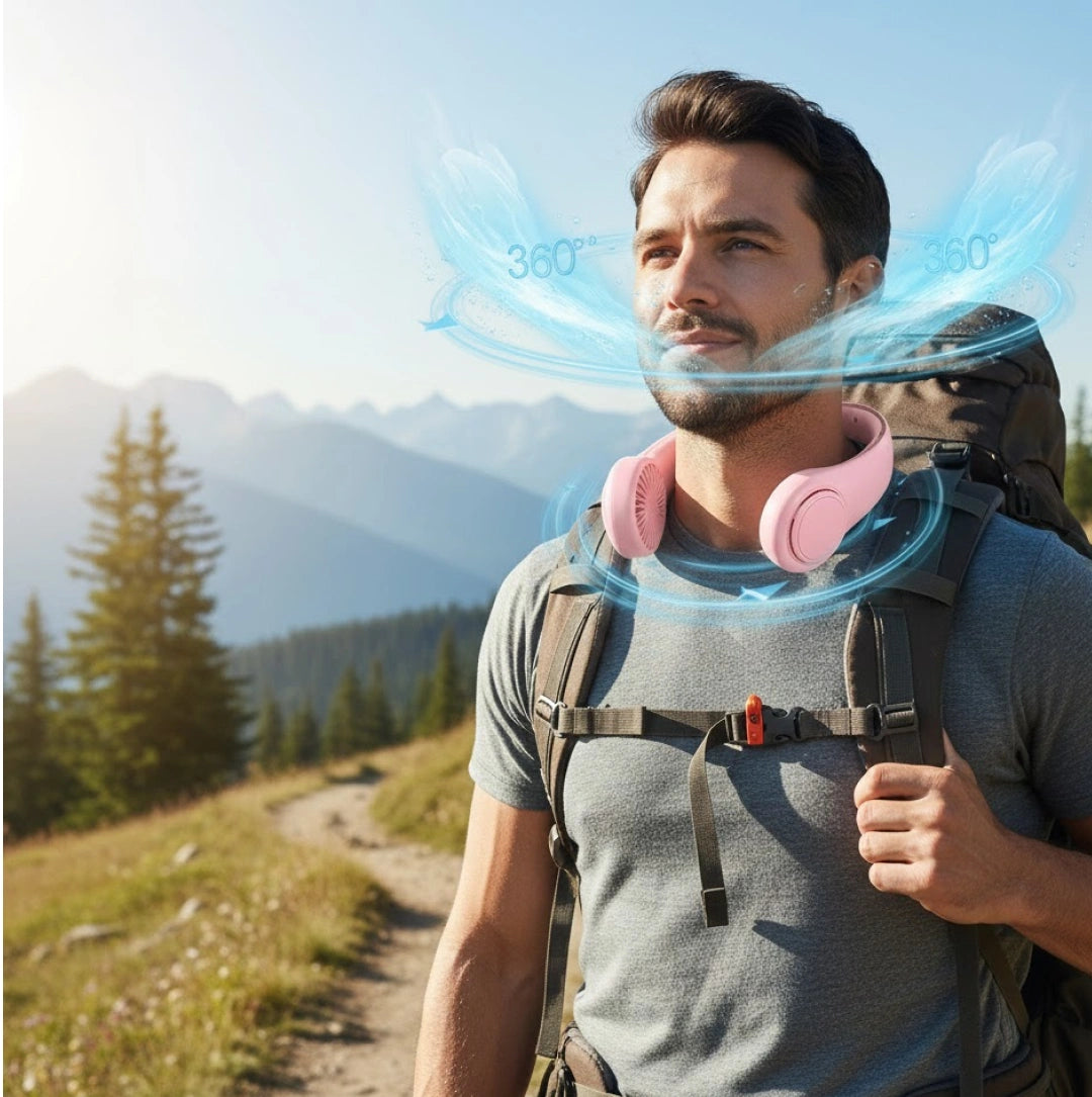 Portable USB Rechargeable Bladeless Neck Fan – Hands-Free 360° Cooling Wearable Fan for Travel & Outdoor Use