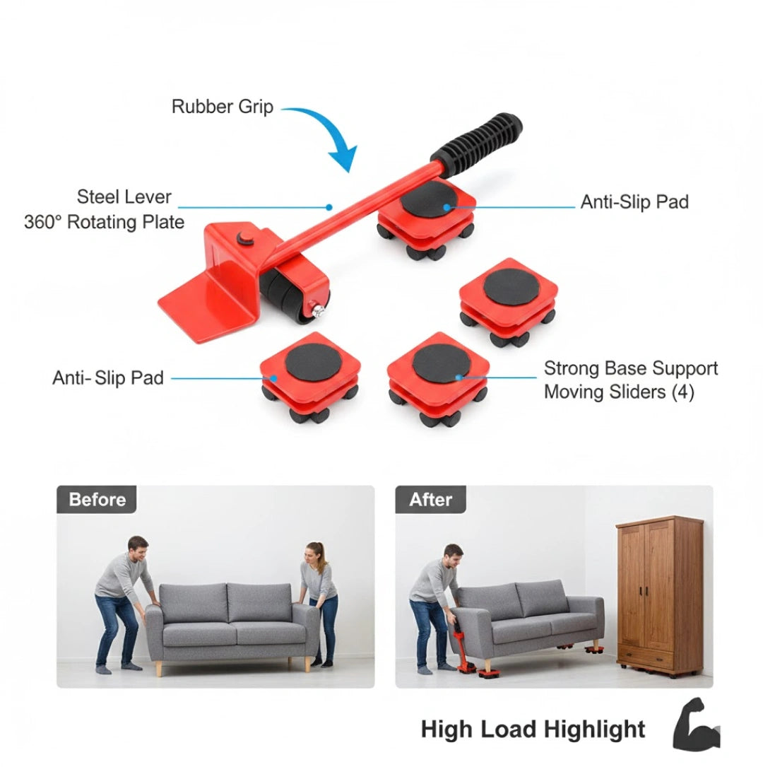 Heavy Furniture Lifter & Moving Tool Set | 5-in-1 Furniture Shifting Kit