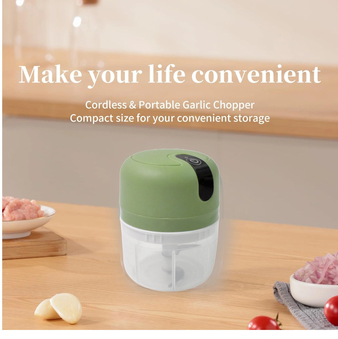 Wireless Usb Rechargeable Mini Electric Garlic Machine  Chopper 3 Blades (250ml)