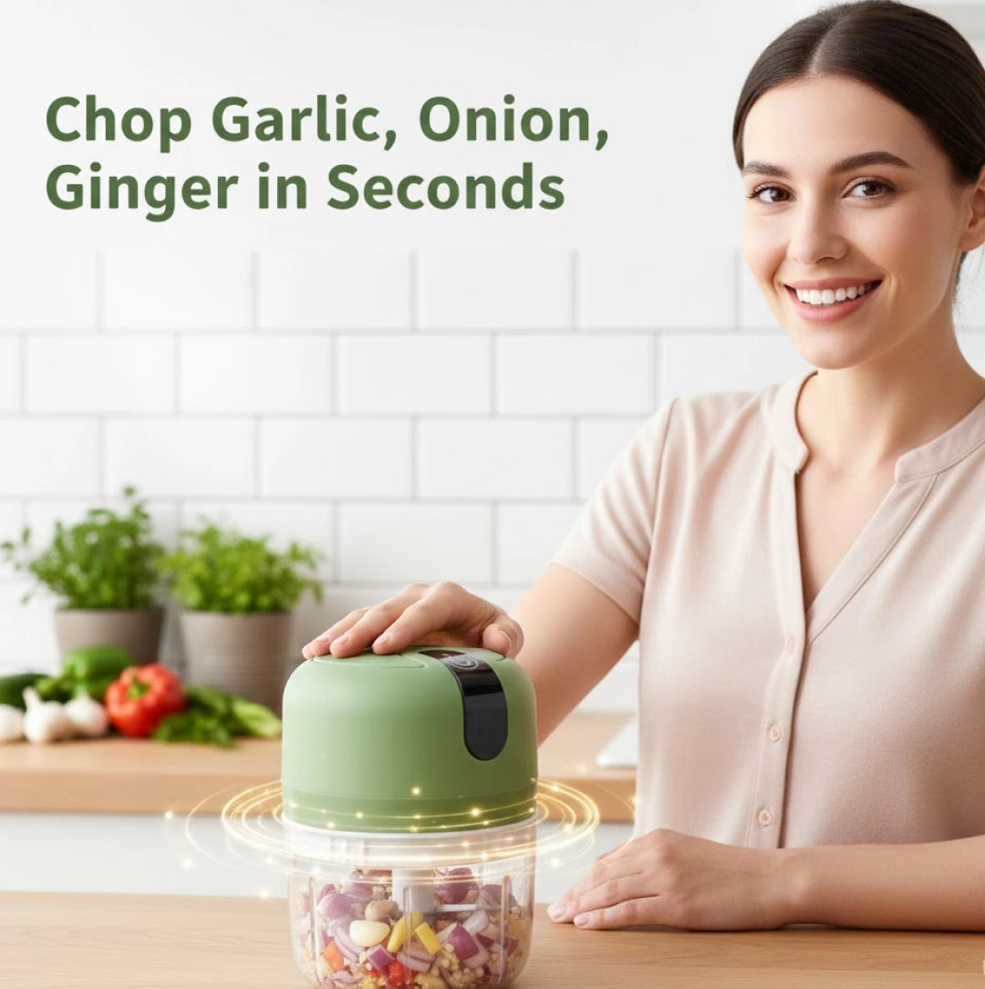 Wireless Usb Rechargeable Mini Electric Garlic Machine  Chopper 3 Blades (250ml)