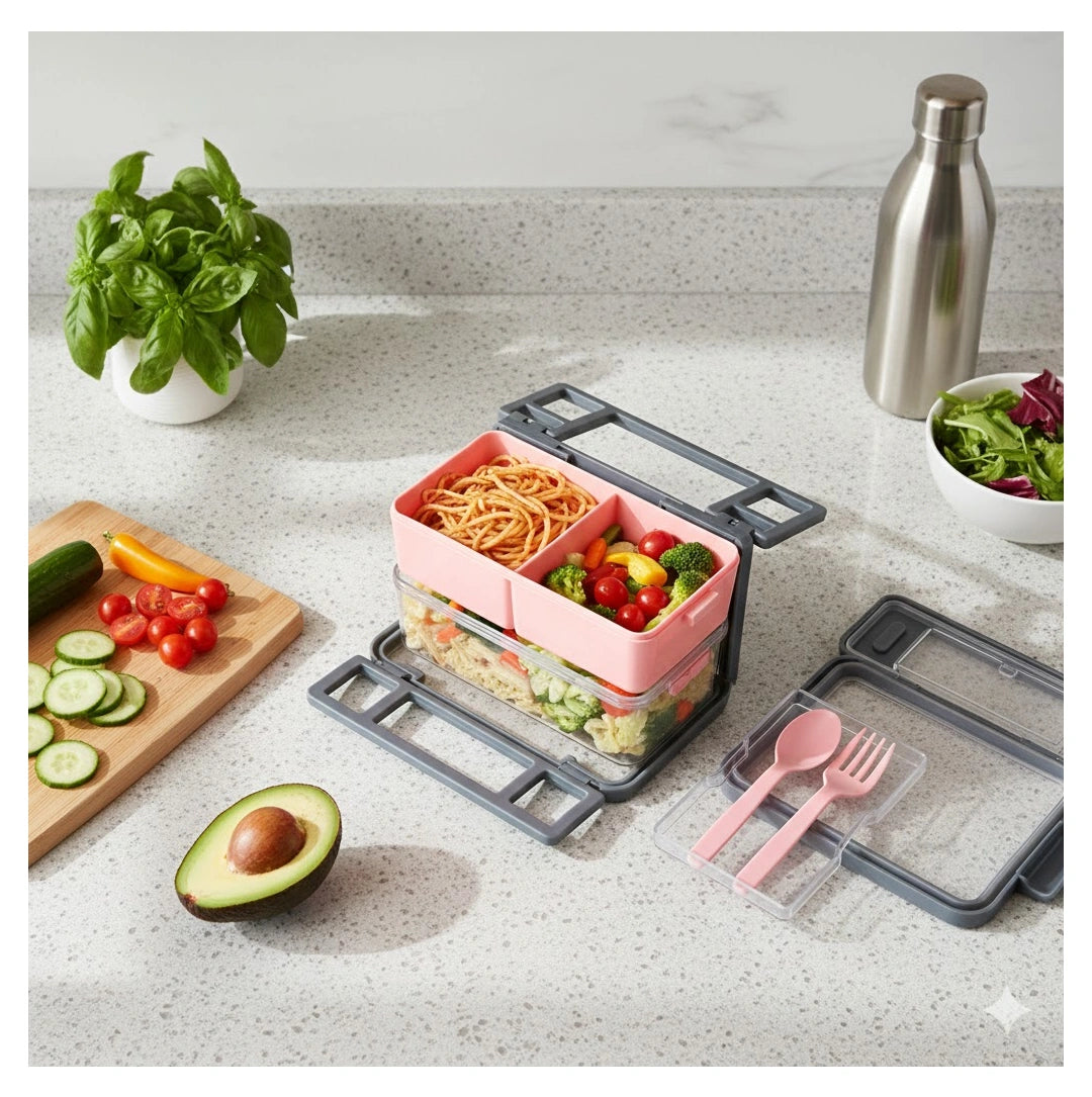 Plastic 3 Layer Leak Proof 3 Compartment Lunch Box For Office  (1 Pc)