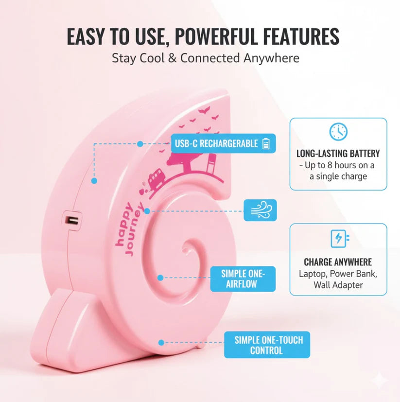 Cute USB Mini Desk Fan | Portable Rechargeable Silent Cooling Fan for Office & Bedroom
