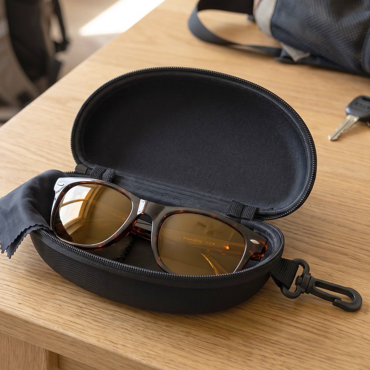 Zipper Hard Shell Sunglasses Case with Clip for Secure Travel Protection