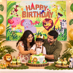Jungle Animal Happy Birthday Backdrop Curtain for Kids Party Decor (210x150 Cm)