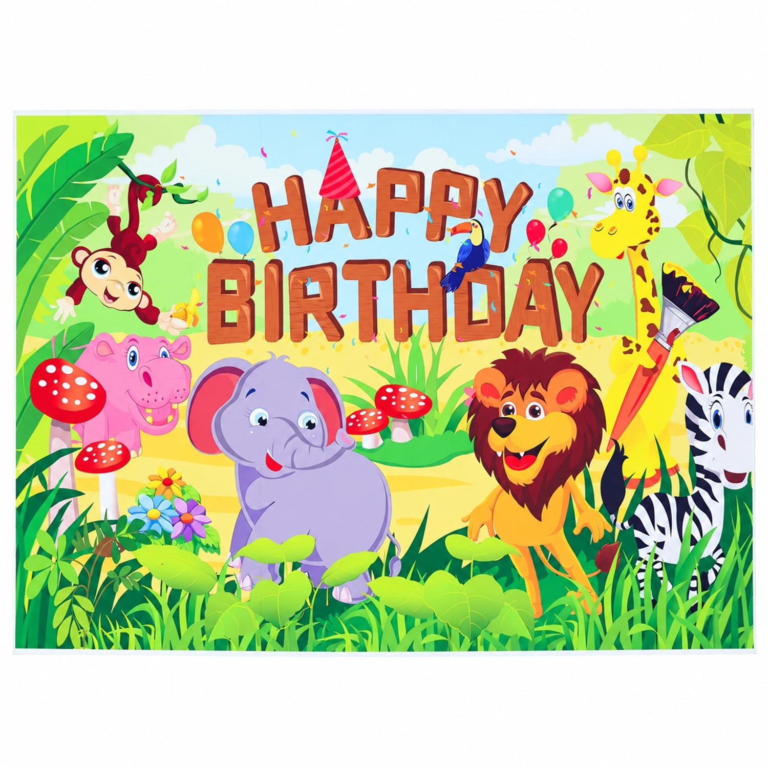 Jungle Animal Happy Birthday Backdrop Curtain for Kids Party Decor (210x150 Cm)