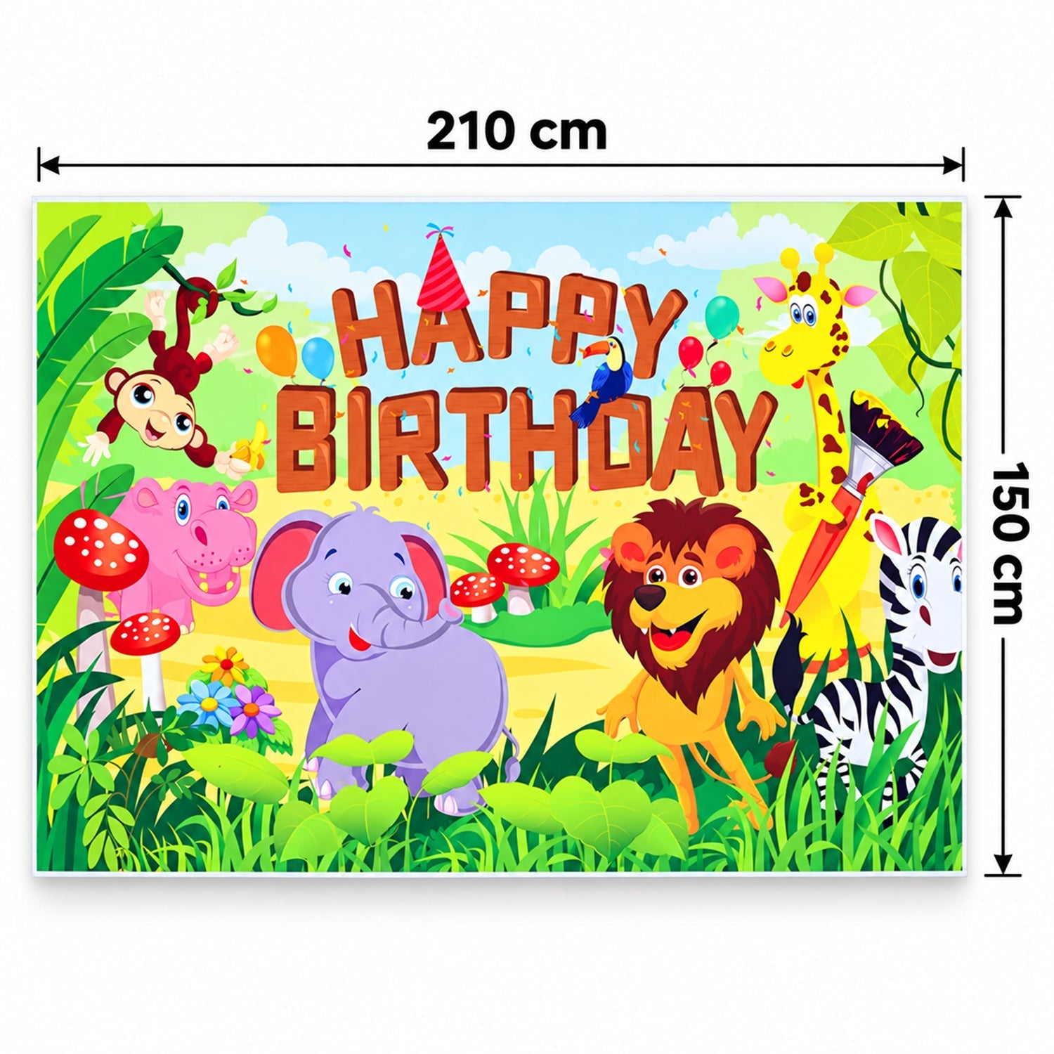 Jungle Animal Happy Birthday Backdrop Curtain for Kids Party Decor (210x150 Cm)