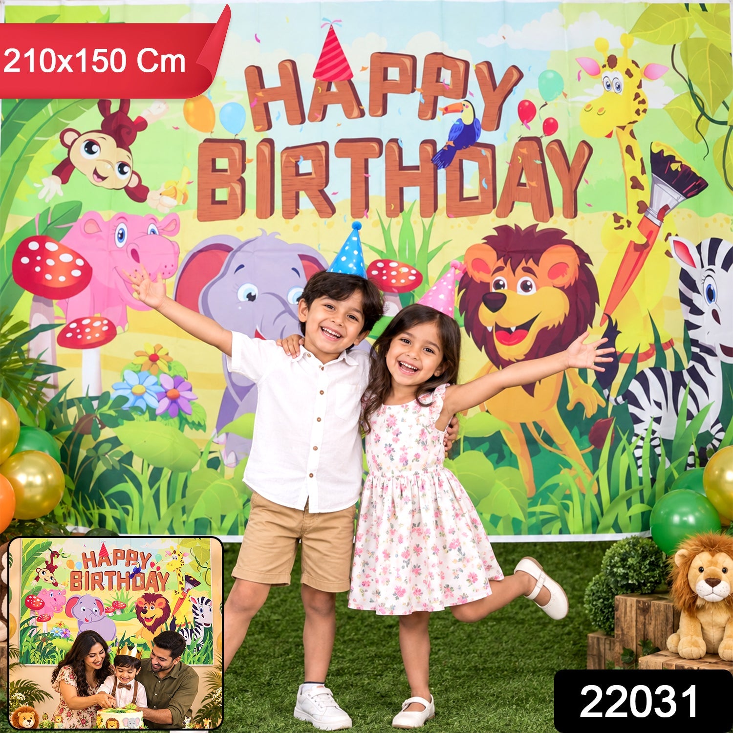 Jungle Animal Happy Birthday Backdrop Curtain for Kids Party Decor (210x150 Cm)