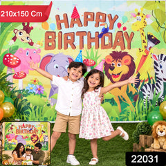 Jungle Animal Happy Birthday Backdrop Curtain for Kids Party Decor (210x150 Cm)