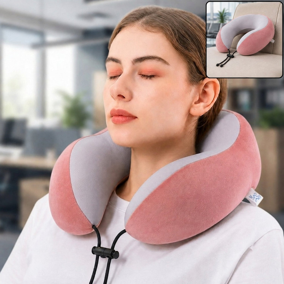 U Shaped Travel Neck Pillow with Adjustable Closure for Comfortable Trips