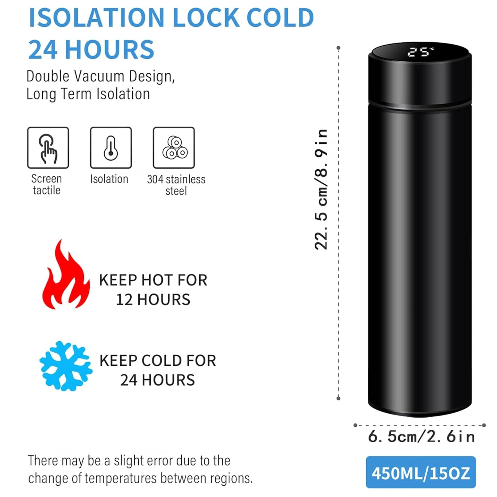 0726 Smart Vacuum Insulated Water Bottle With Led Temperature Display