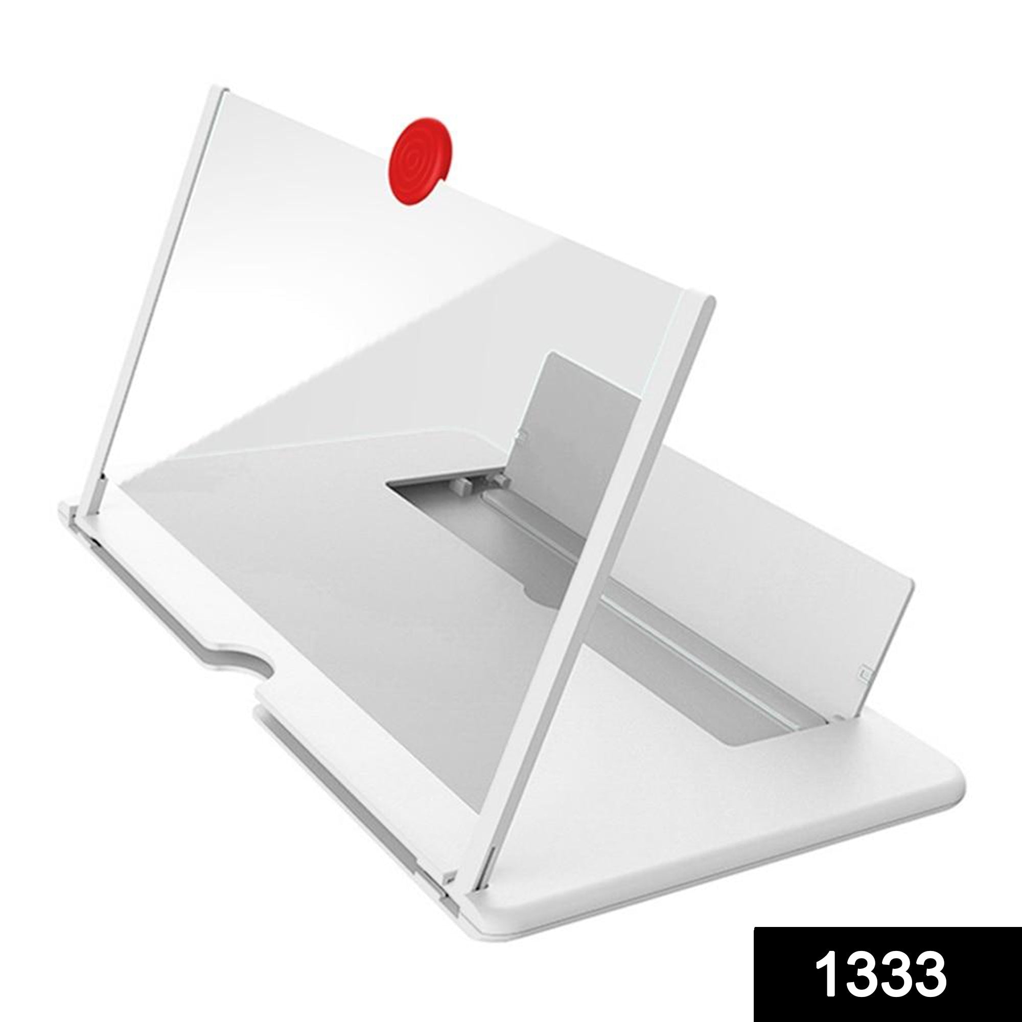 A white mobile phone screen magnifier with a red pull tab is shown against a plain white background.