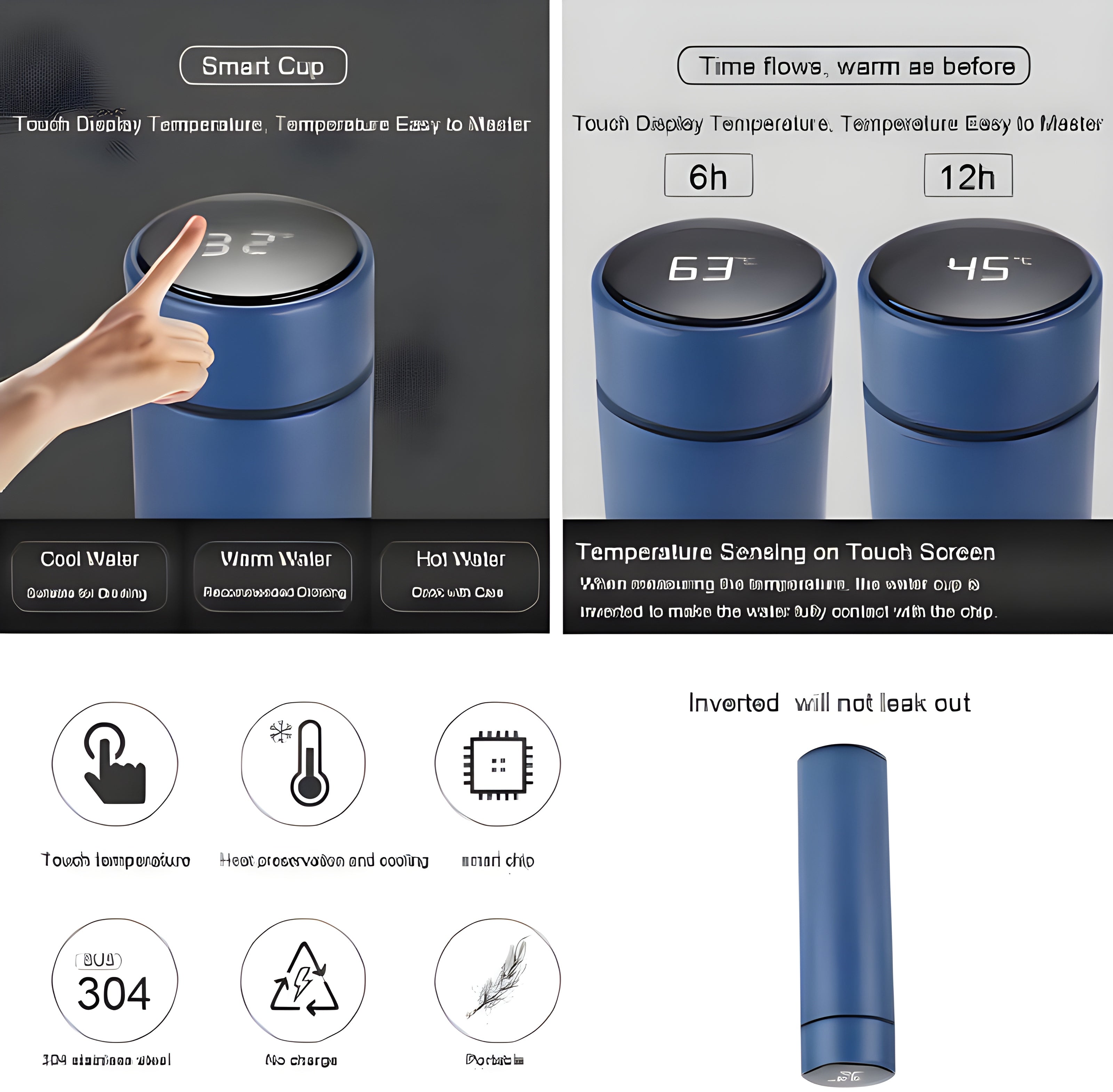 Dimensions of the 500ml personalized smart water bottle shown next to a ruler.