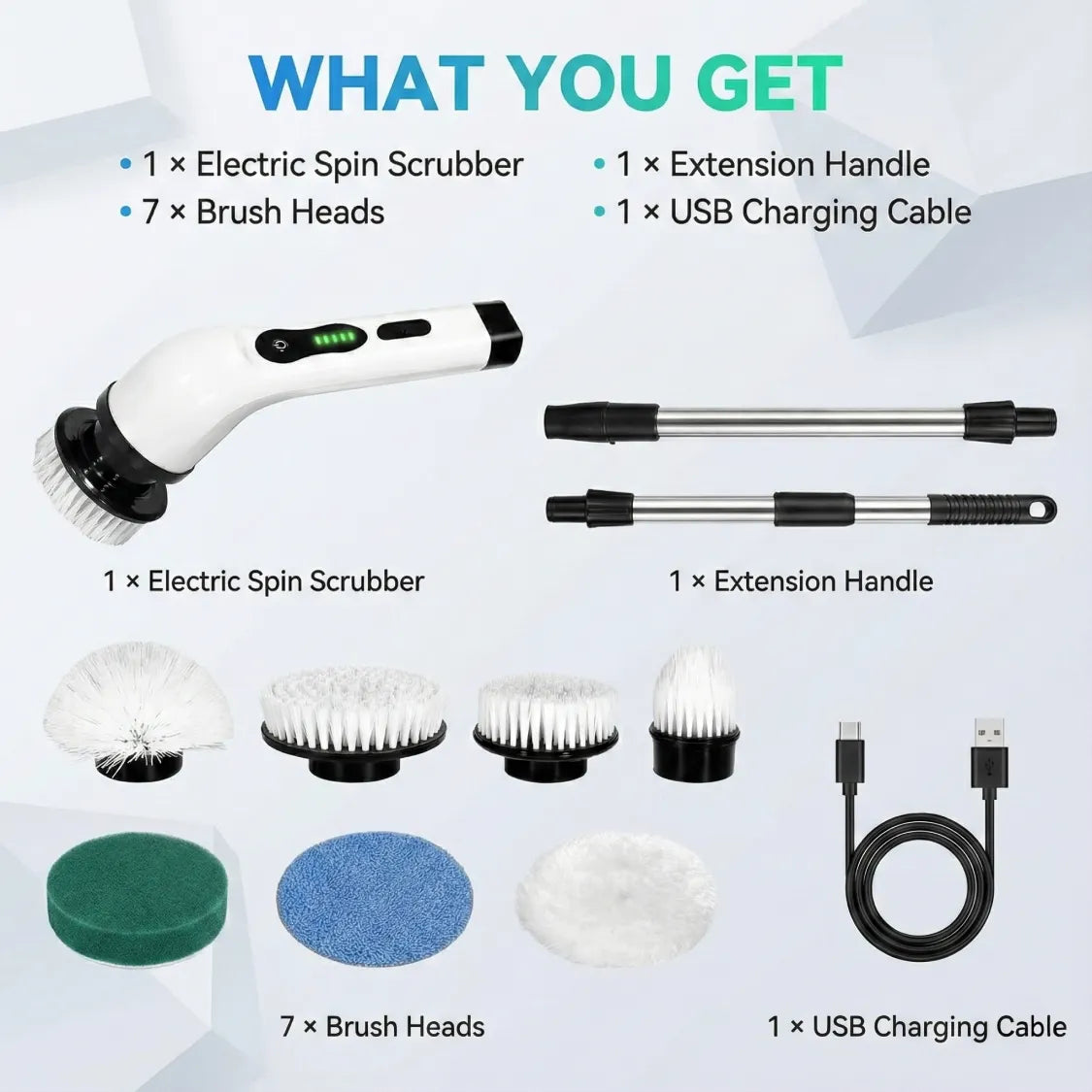 Electric Spin Scrubber Brush – 7-in-1 Cordless Cleaning Tool