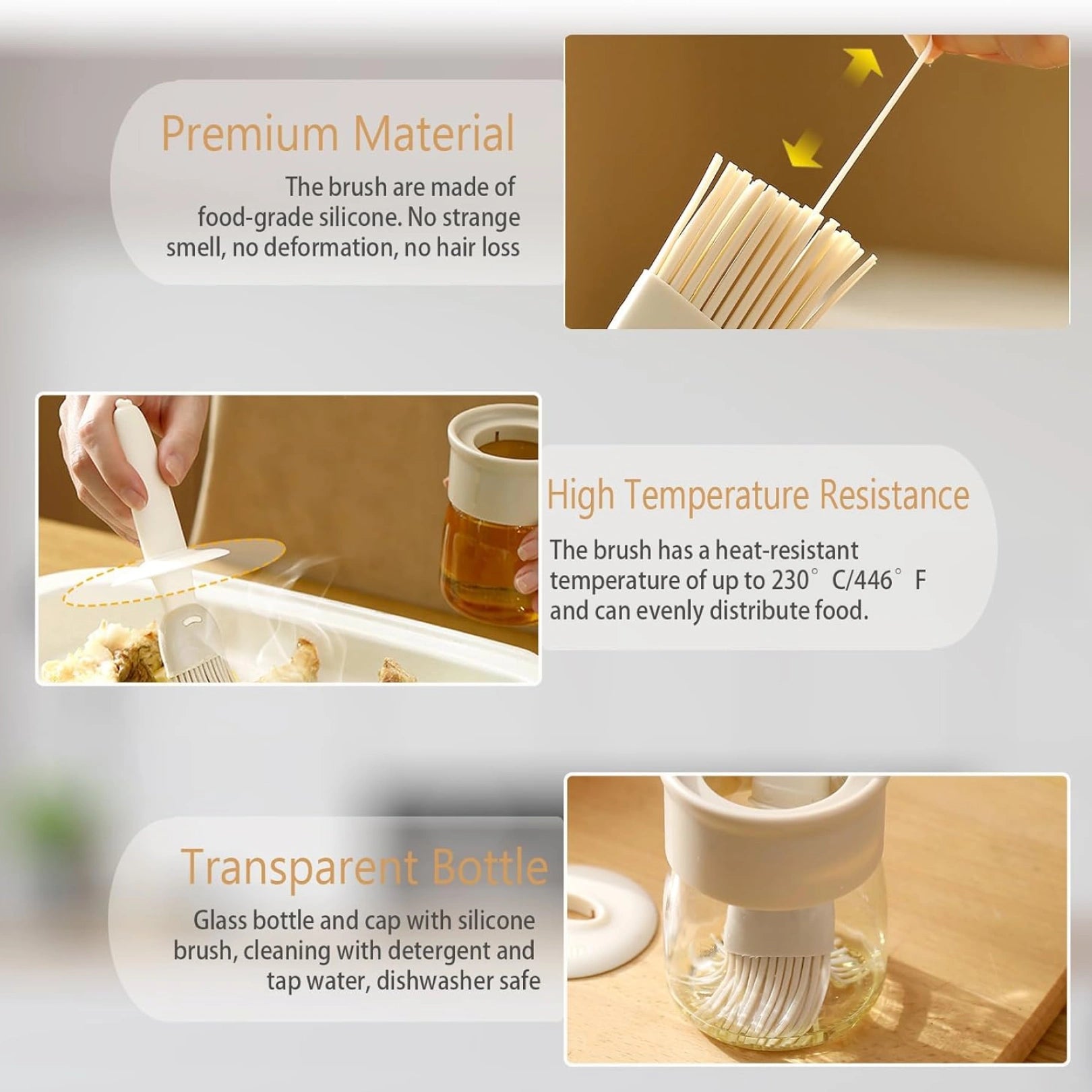 2-in-1 Oil Dispenser Bottle with Silicone Brush – Heat Resistant Glass Oil Bottle for Cooking, BBQ & Baking