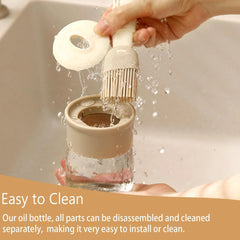 2-in-1 Oil Dispenser Bottle with Silicone Brush – Heat Resistant Glass Oil Bottle for Cooking, BBQ & Baking