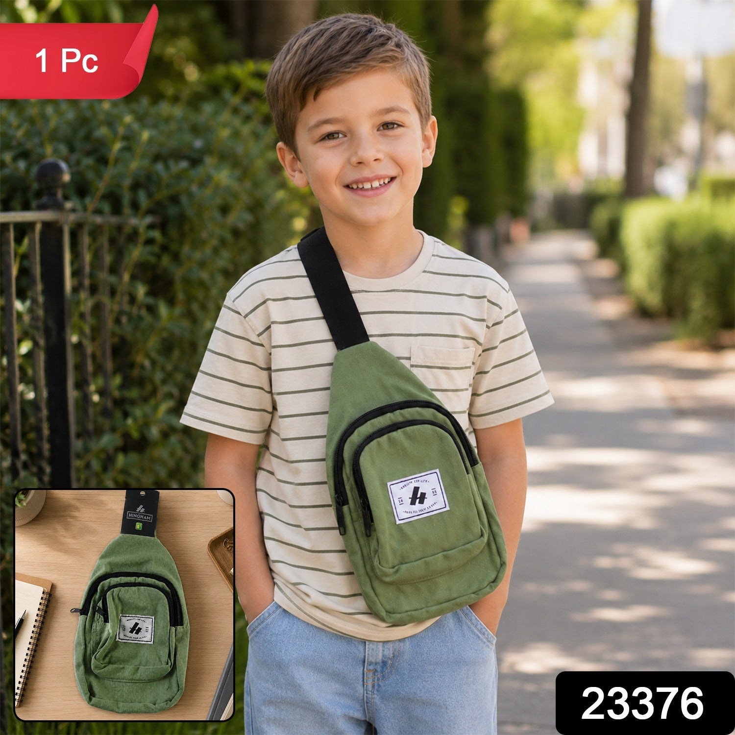 Kids Multi Pocket Sling Crossbody Chest Bag Canvas Bag for Little Boys Girls