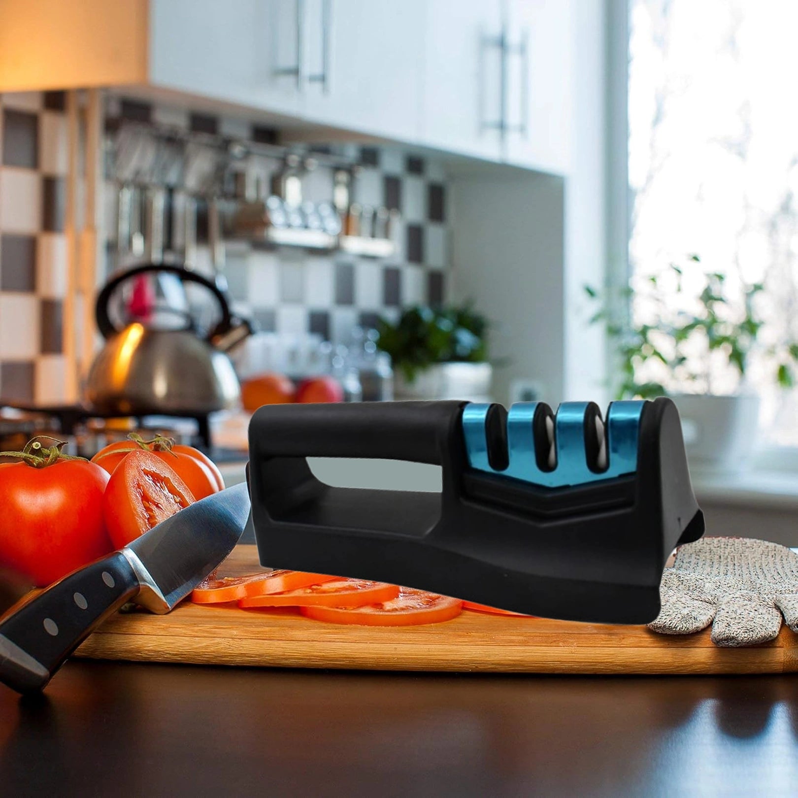 9-in-1 Knife Sharpener with Vegetable Chopper & Fish Scale Remover – 3-Step Handheld Knife Sharpener for Kitchen