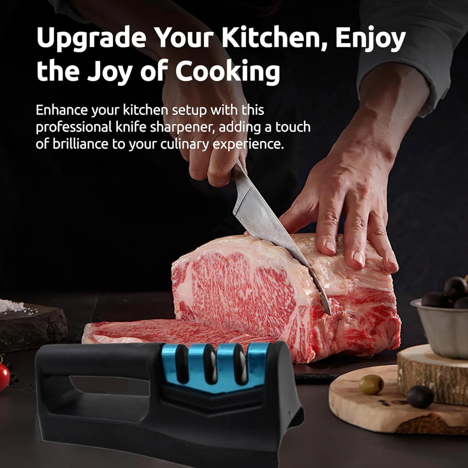 9-in-1 Knife Sharpener with Vegetable Chopper & Fish Scale Remover – 3-Step Handheld Knife Sharpener for Kitchen