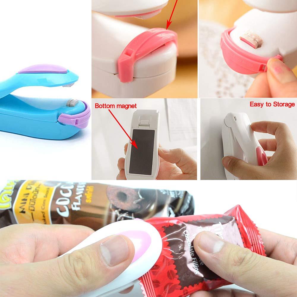 The portable mini heat bag sealer creating a secure, transparent seal on a plastic bag.
