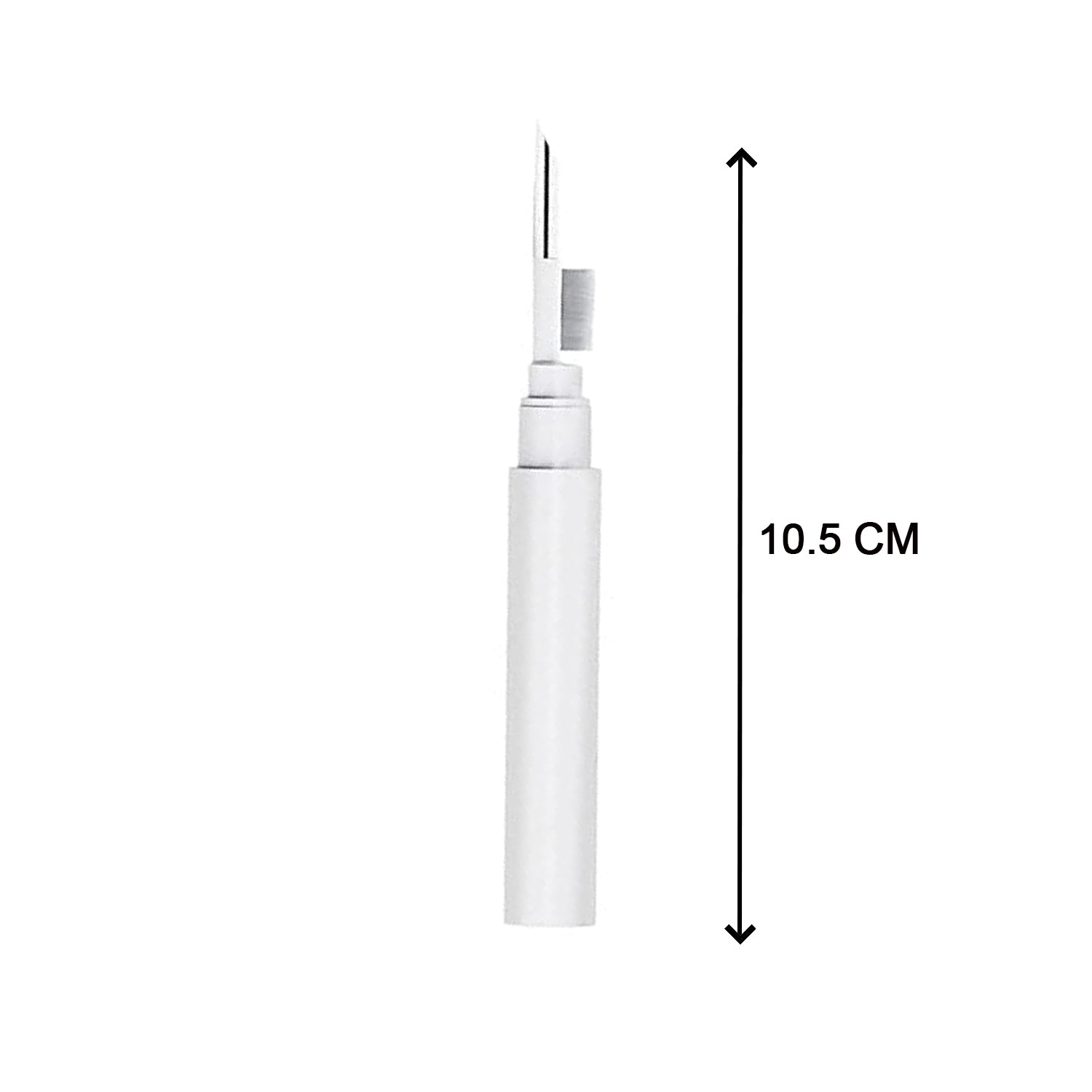 The versatile cleaning pen's brush head effectively cleaning dust from a laptop keyboard.