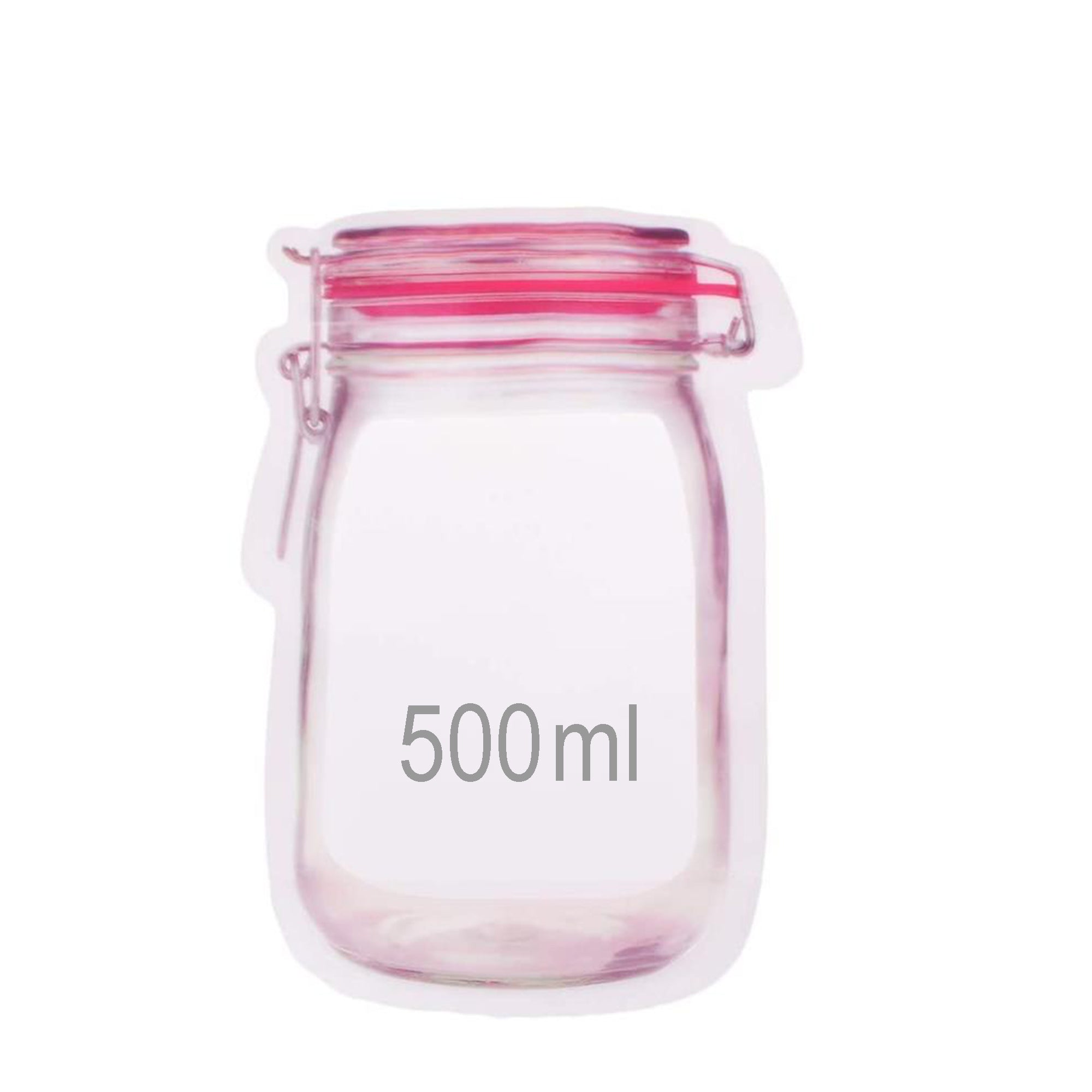 A jar-shaped zipper pouch with a red lid design and "500ml" printed on it is on a white background.
