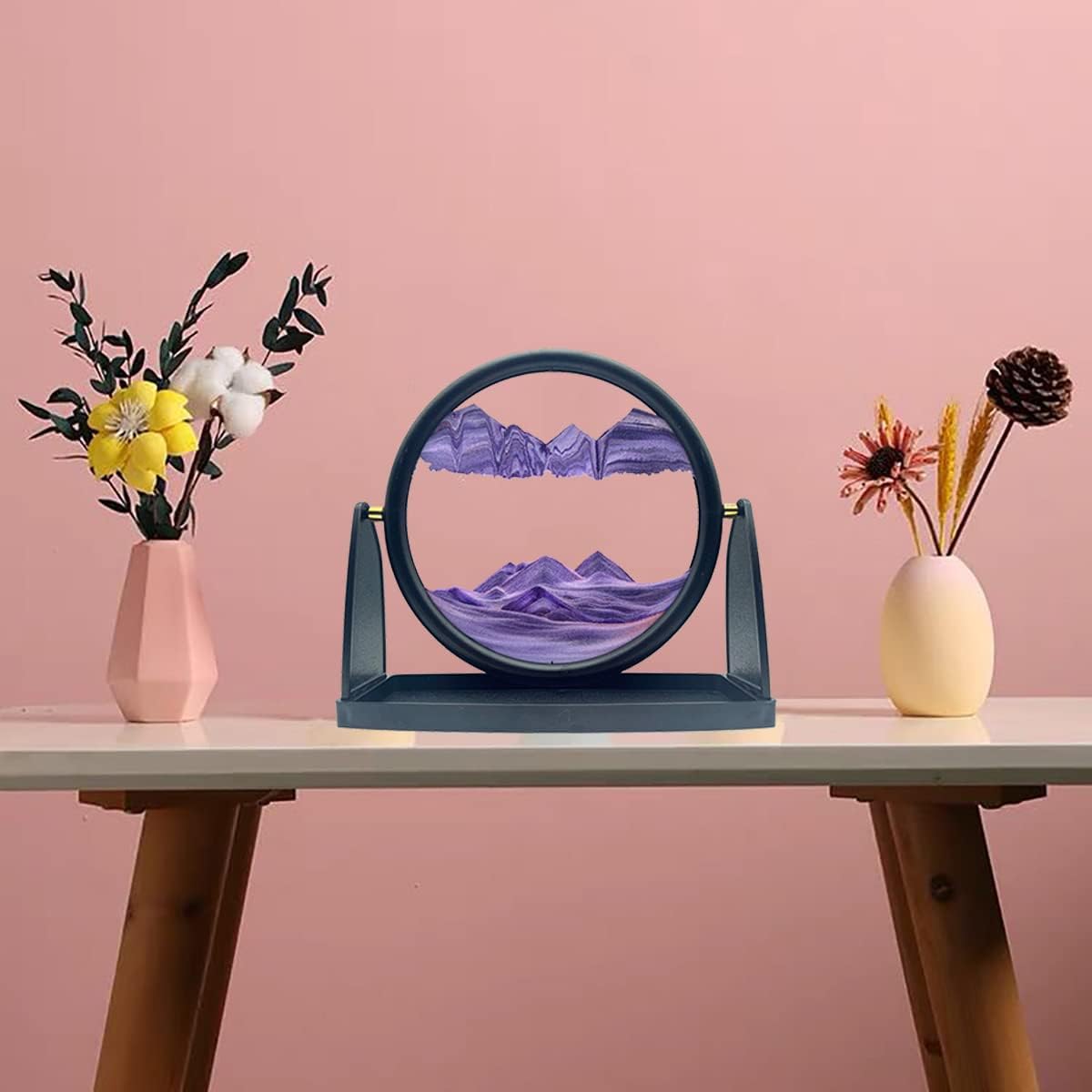 Moving Sand Art Picture Decor – 3D Deep Sea Sandscape Liquid Motion Round Glass Frame | Flowing Sand Art for Stress Relief | Artistic Desktop Decor for Home & Office