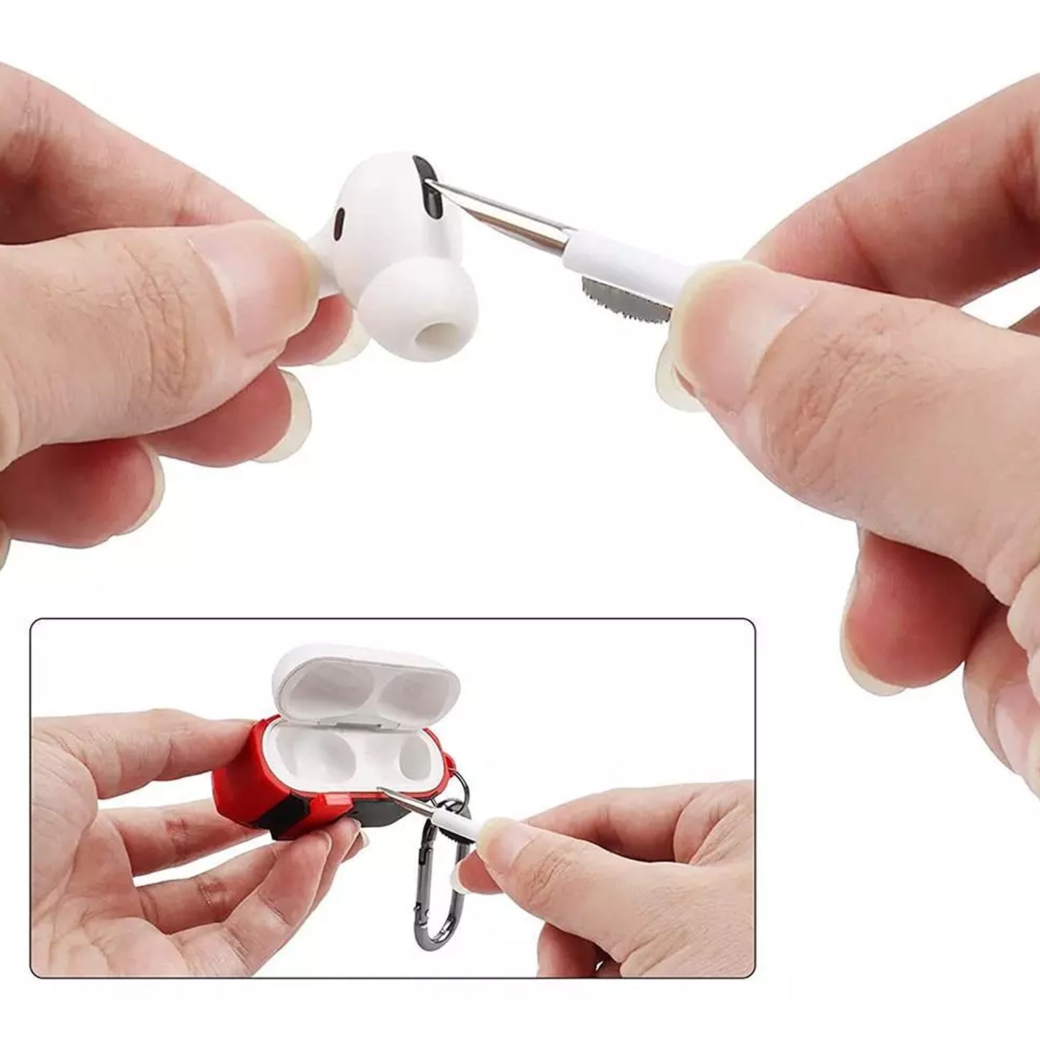 The flocking sponge of the cleaning tool used to wipe the charging port of a mobile phone.