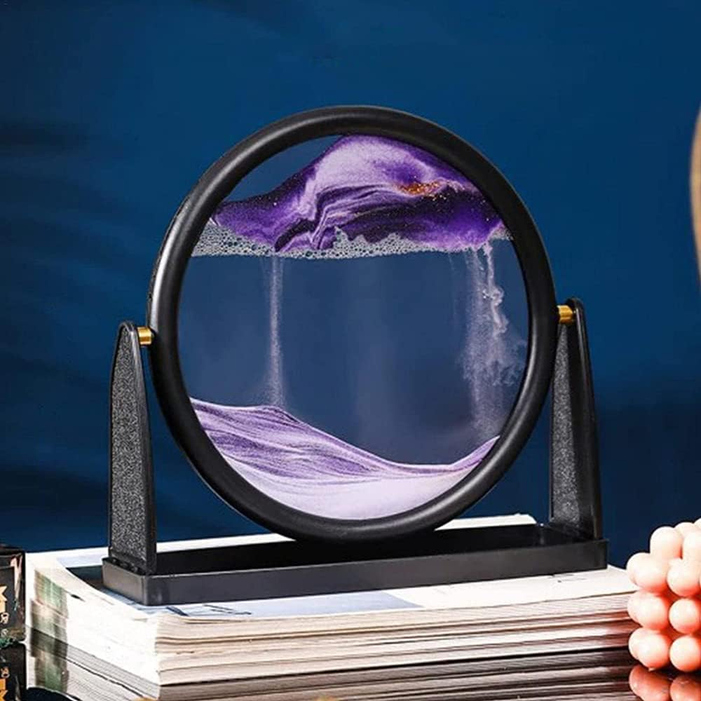 Moving Sand Art Picture Decor – 3D Deep Sea Sandscape Liquid Motion Round Glass Frame | Flowing Sand Art for Stress Relief | Artistic Desktop Decor for Home & Office