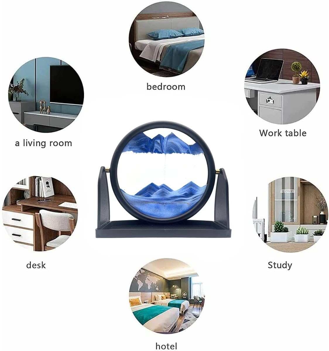 Moving Sand Art Picture Decor – 3D Deep Sea Sandscape Liquid Motion Round Glass Frame | Flowing Sand Art for Stress Relief | Artistic Desktop Decor for Home & Office