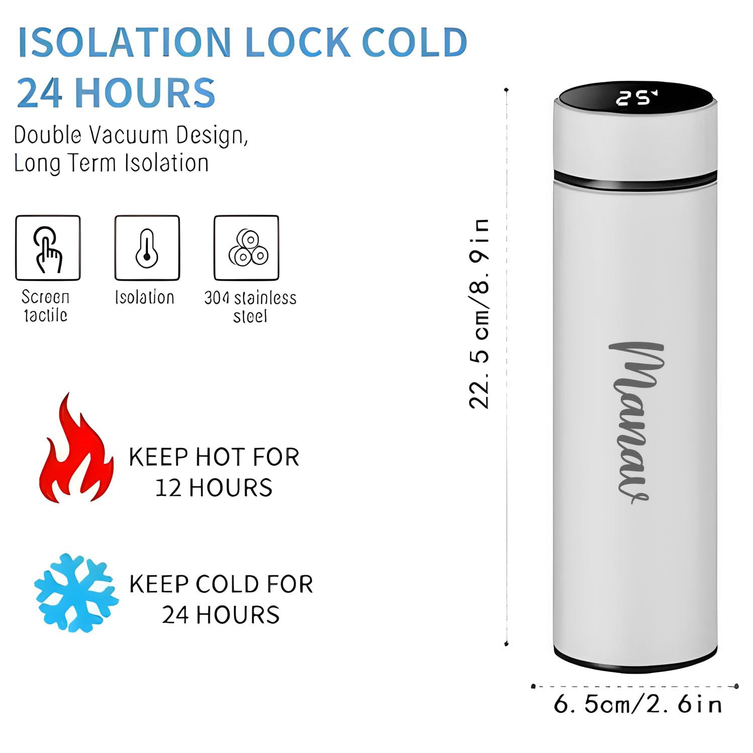 Personalized Smart Water Bottle – Temp Display 500ml | CustomSpot