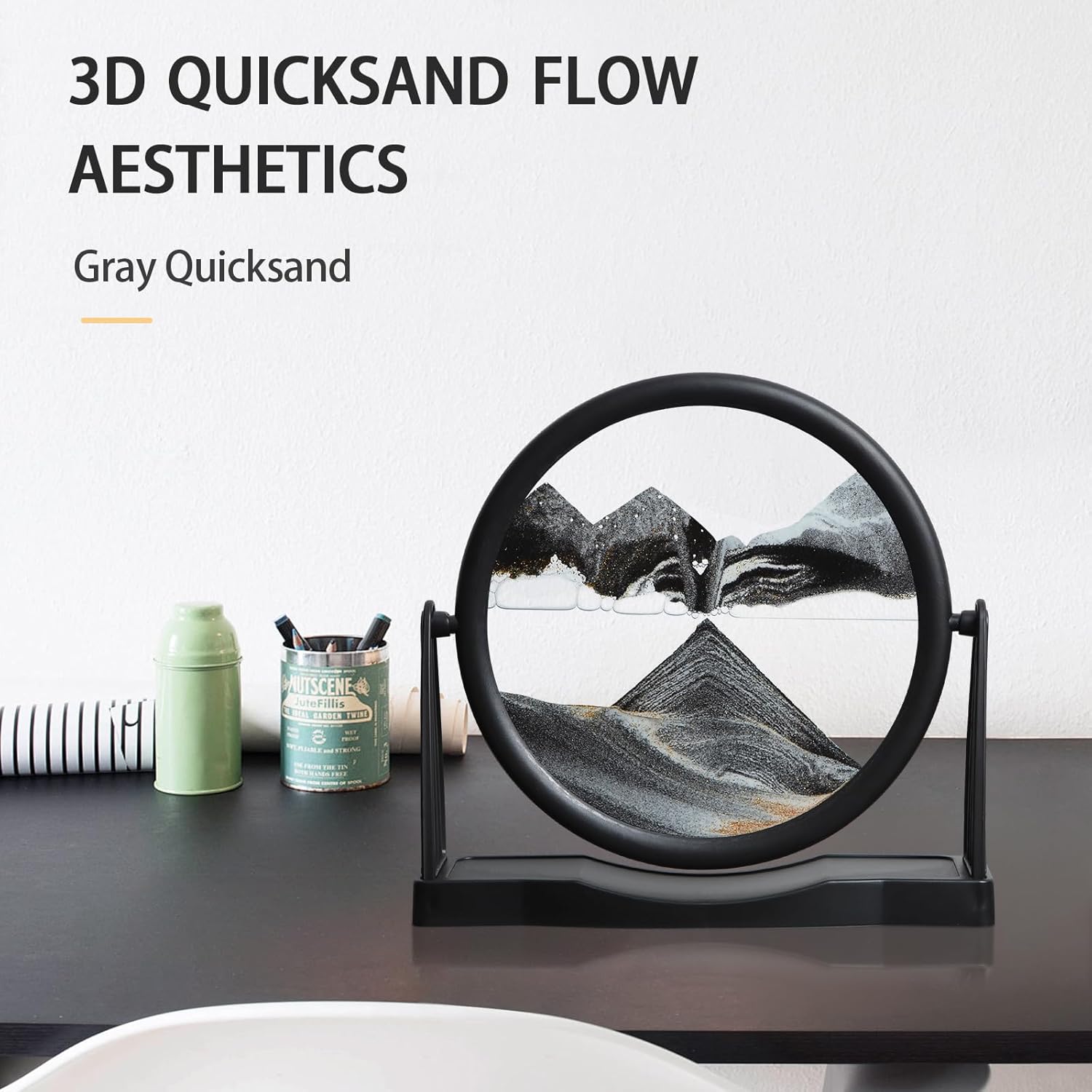 Moving Sand Art Picture Decor – 3D Deep Sea Sandscape Liquid Motion Round Glass Frame | Flowing Sand Art for Stress Relief | Artistic Desktop Decor for Home & Office