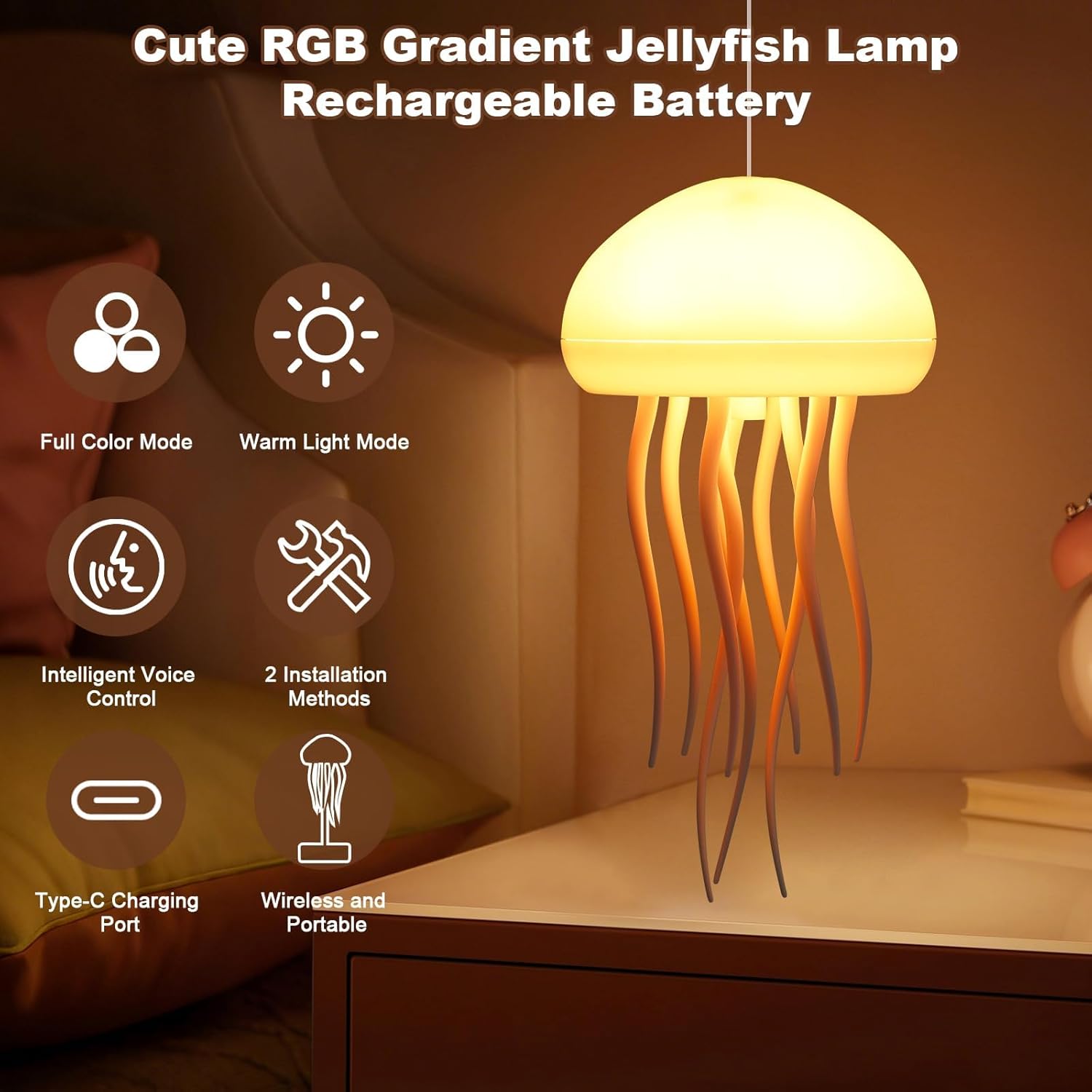 Jellyfish Night Light Lamp | Warm LED Ambient Mood Light for Bedroom & Home Decor