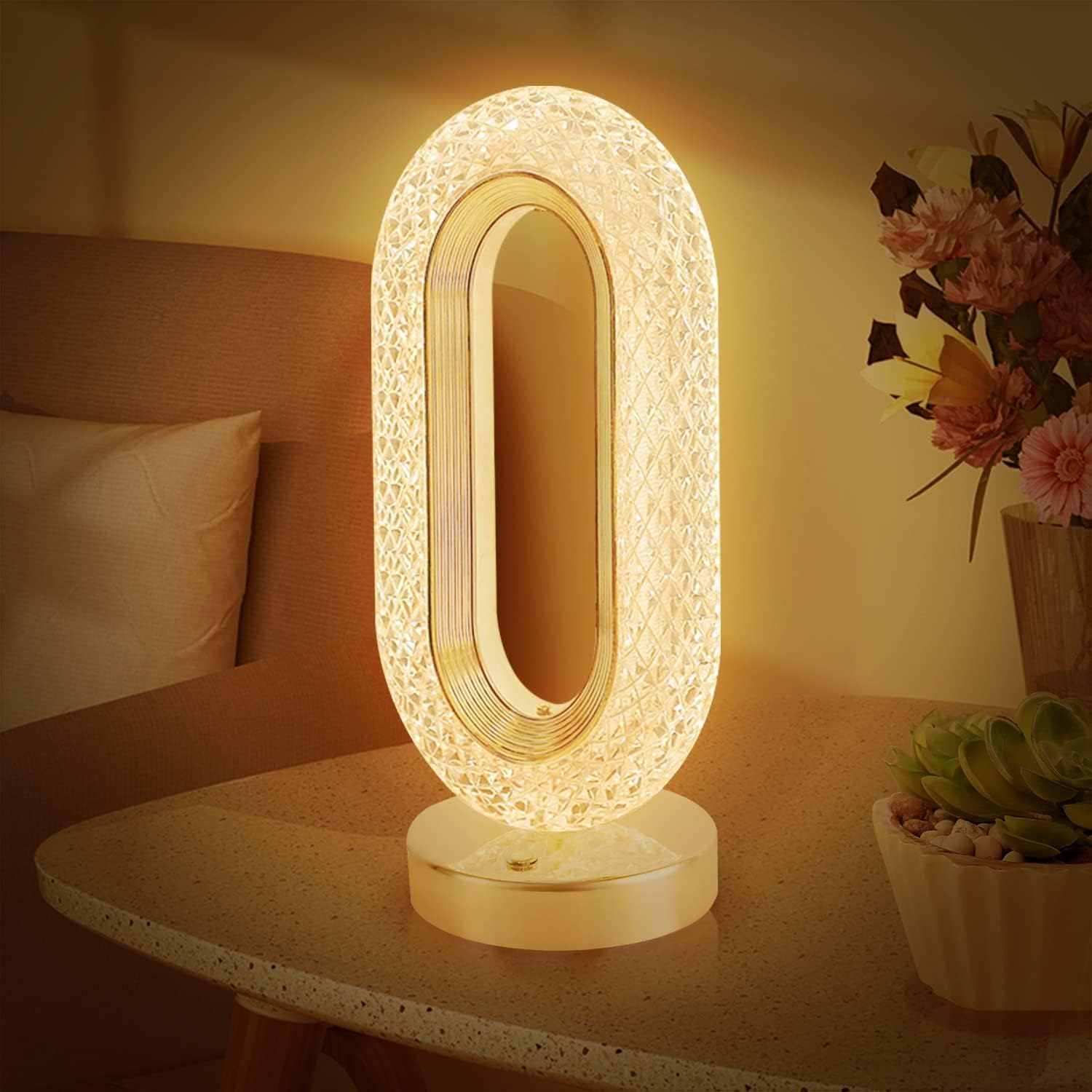 Crystal Oval Touch Table Lamp with 3 Light Modes & Dimming