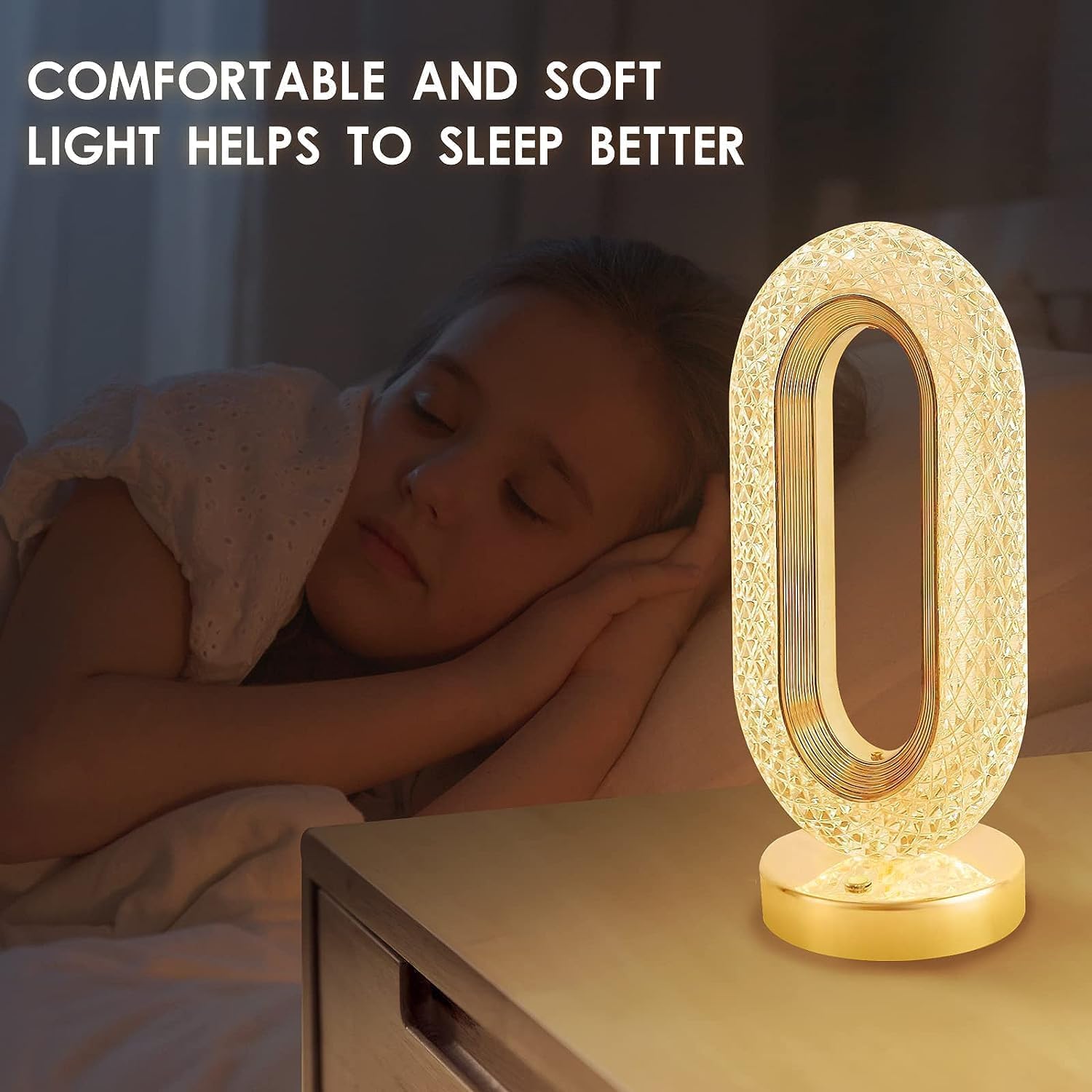 Crystal Oval Touch Table Lamp with 3 Light Modes & Dimming