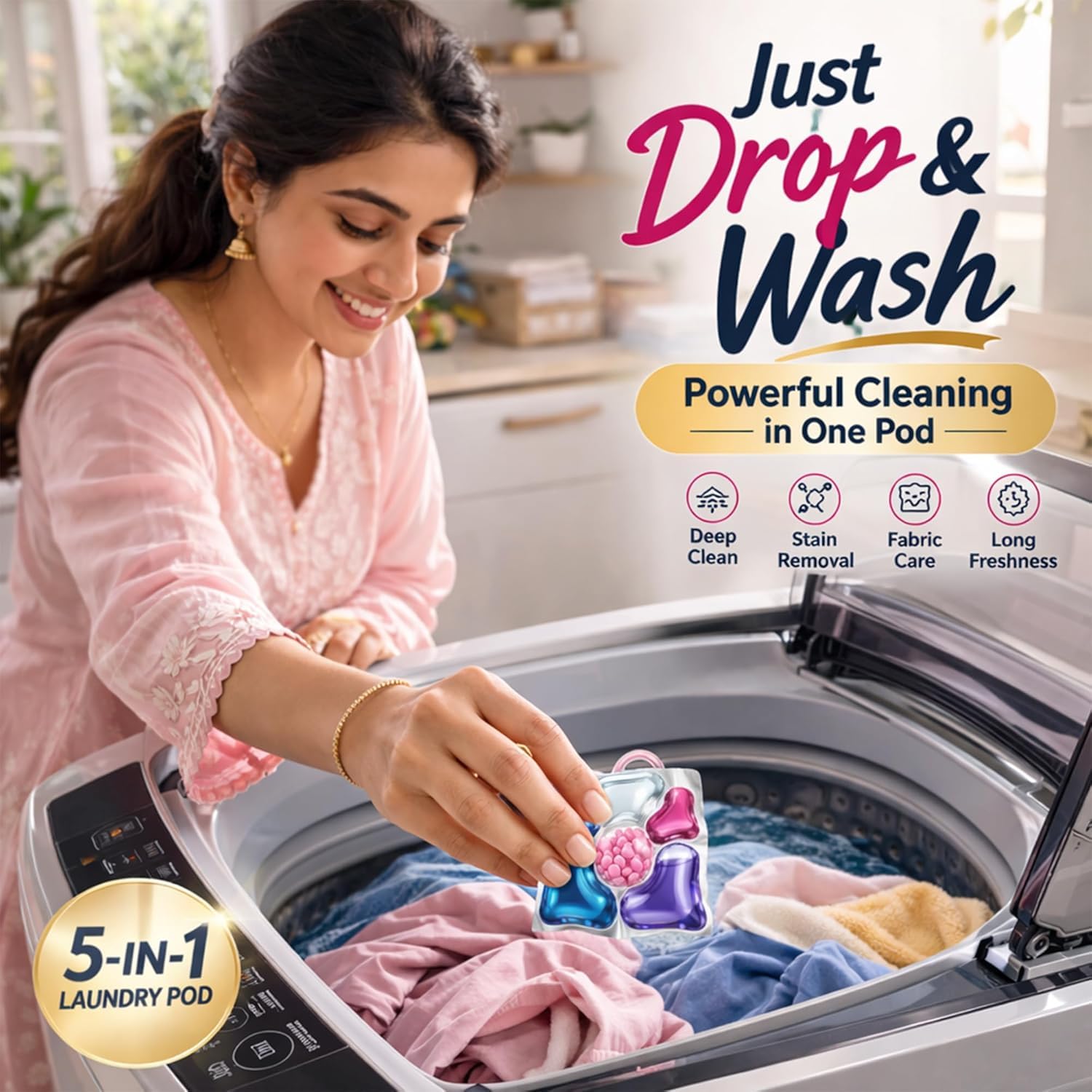 Laundry Detergent Pods 25 Pc | Ultra Clean Liquid Capsules for Powerful Stain Removal & Easy Wash