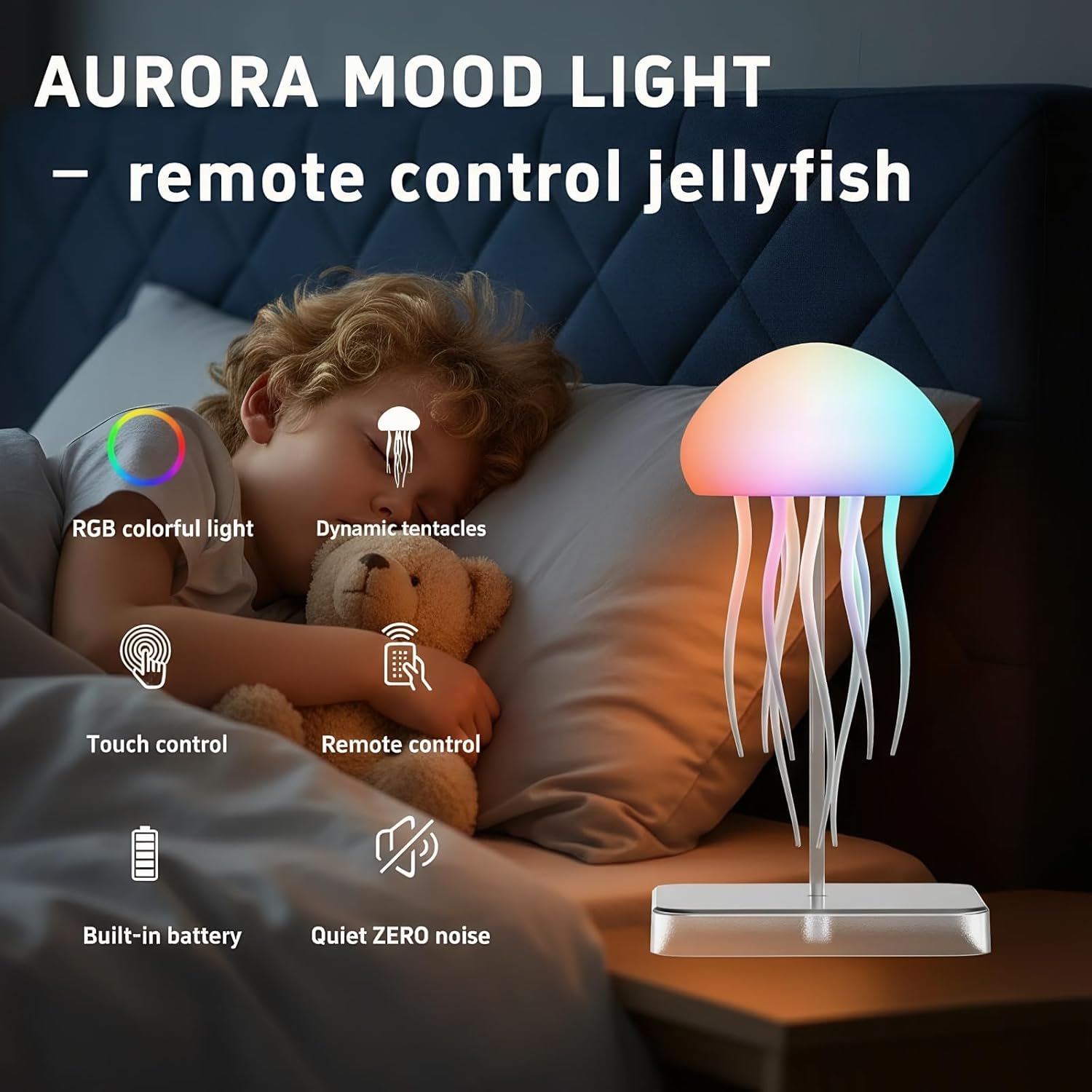 Jellyfish Night Light Lamp | Warm LED Ambient Mood Light for Bedroom & Home Decor