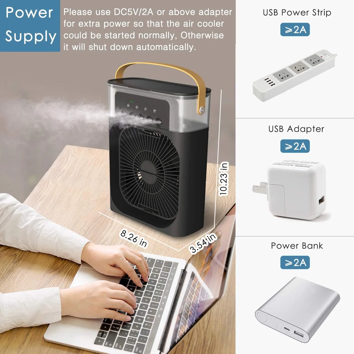 Mini Air Cooler Fan with Mist & LED Light | USB Rechargeable Portable Humidifier Fan for Desk & Travel