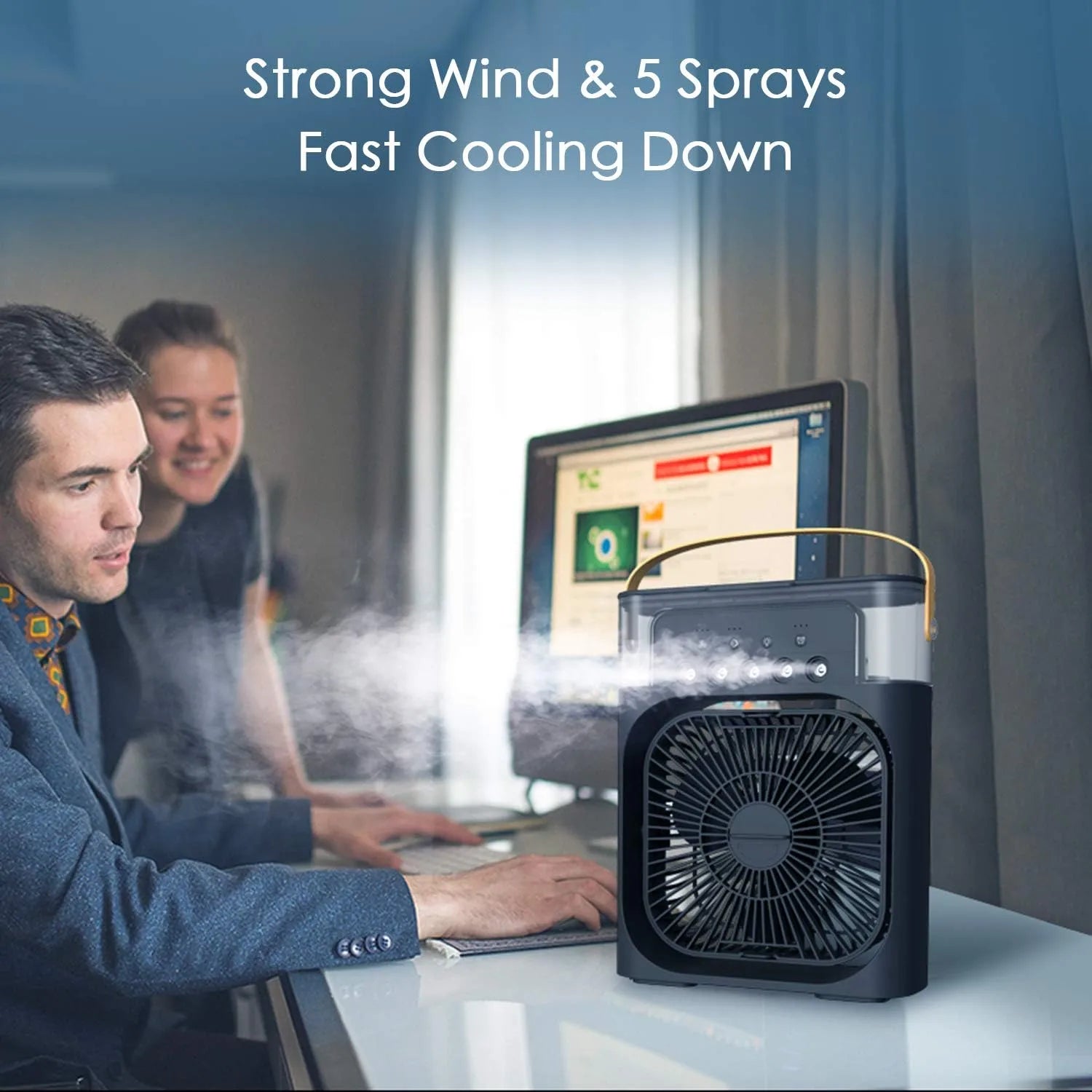 Mini Air Cooler Fan with Mist & LED Light | USB Rechargeable Portable Humidifier Fan for Desk & Travel