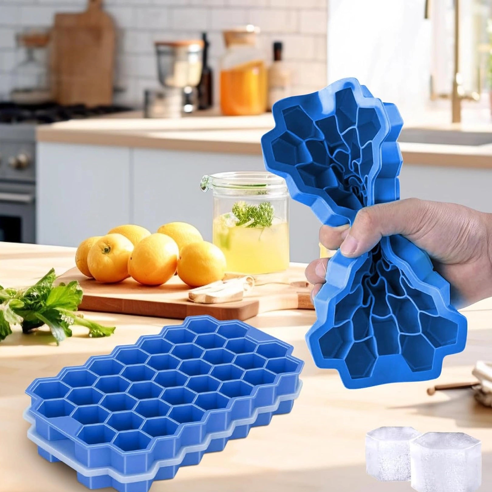 Silicone Ice Cube Tray 37 Grid | Honeycomb Flexible Ice Mould for Drinks, Whiskey & Kitchen Use