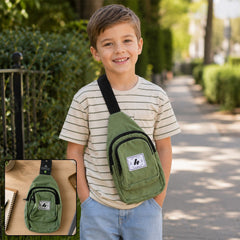 Kids Multi Pocket Sling Crossbody Chest Bag Canvas Bag for Little Boys Girls