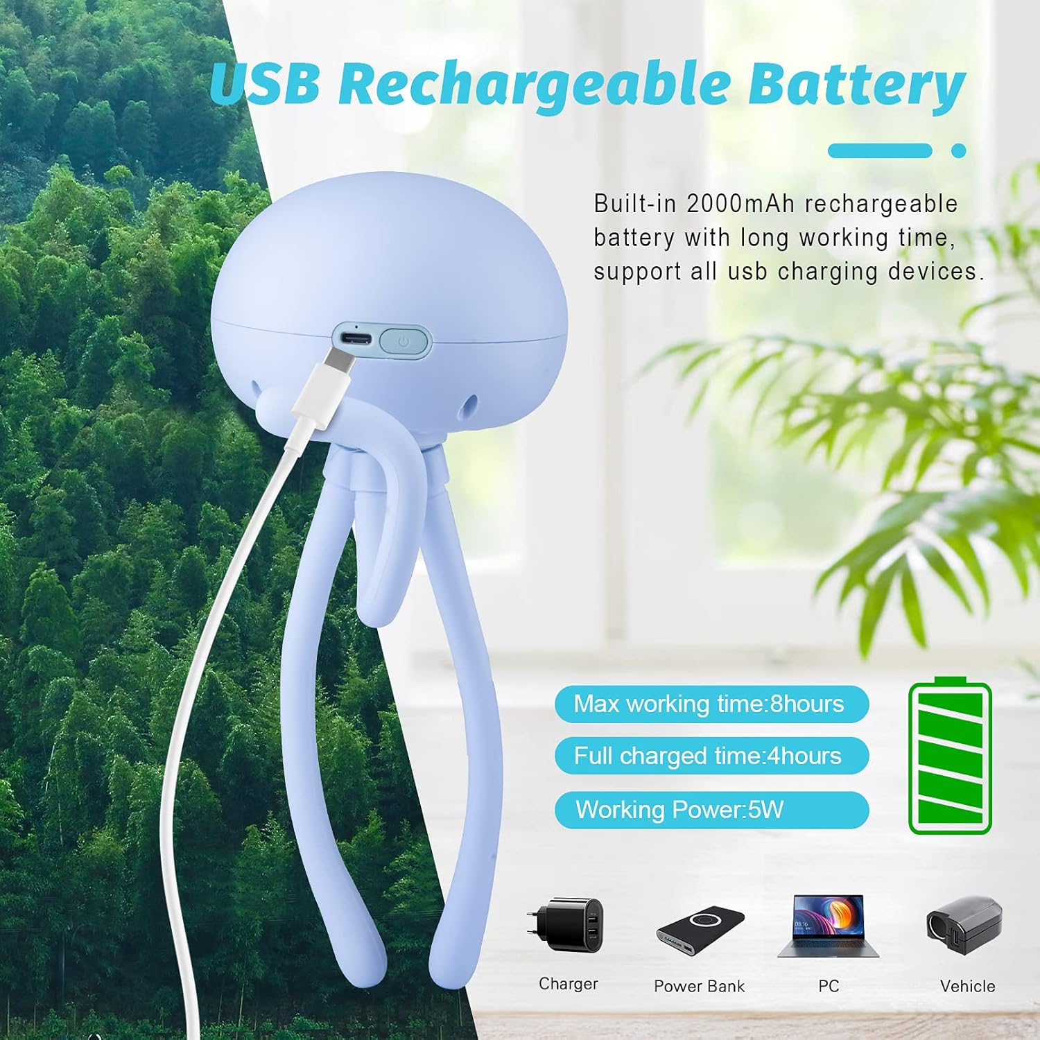 Mini Projector Fan with Tripod Stand | Rechargeable Portable Cooling Fan with Star Light for Desk & Kids Room