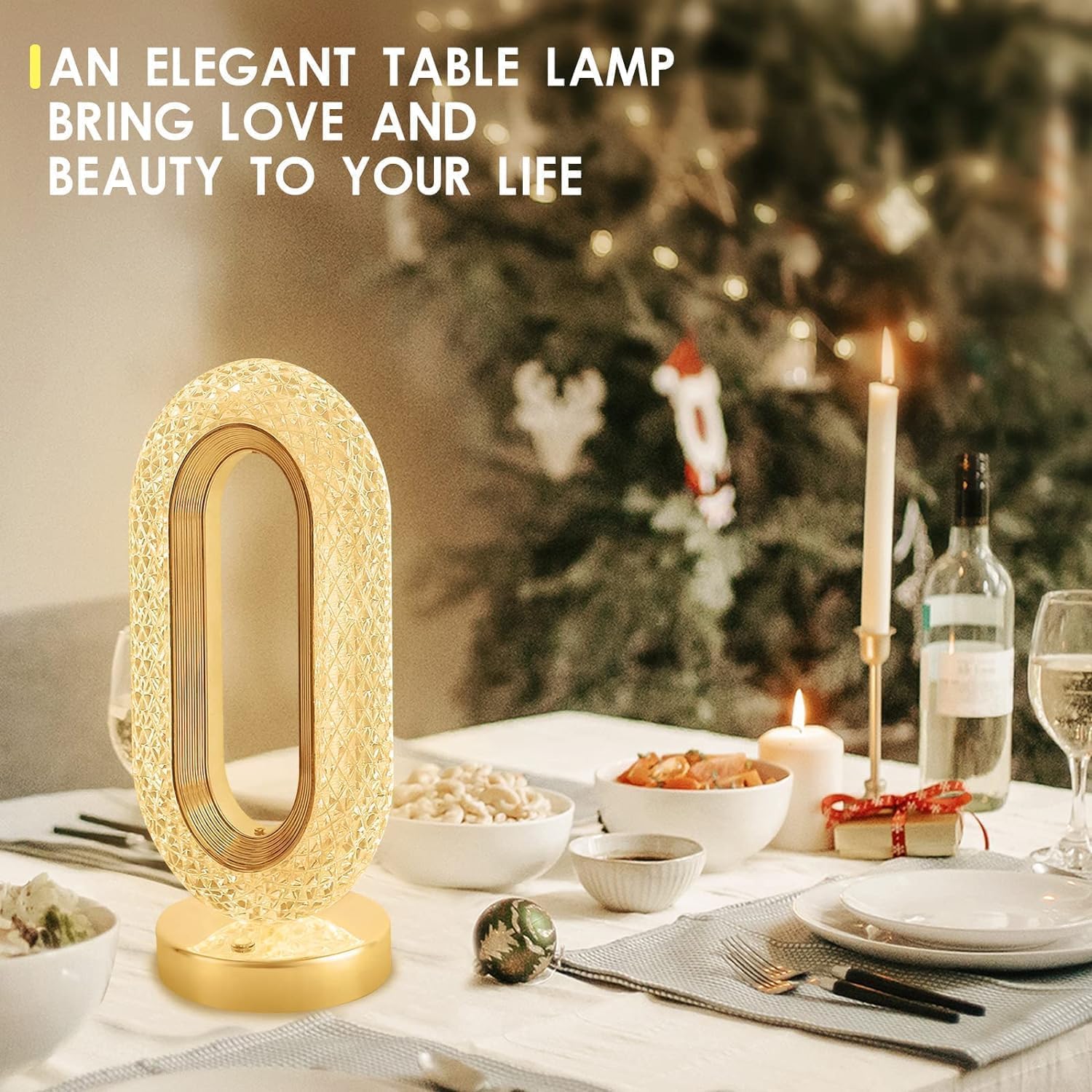 Crystal Oval Touch Table Lamp with 3 Light Modes & Dimming