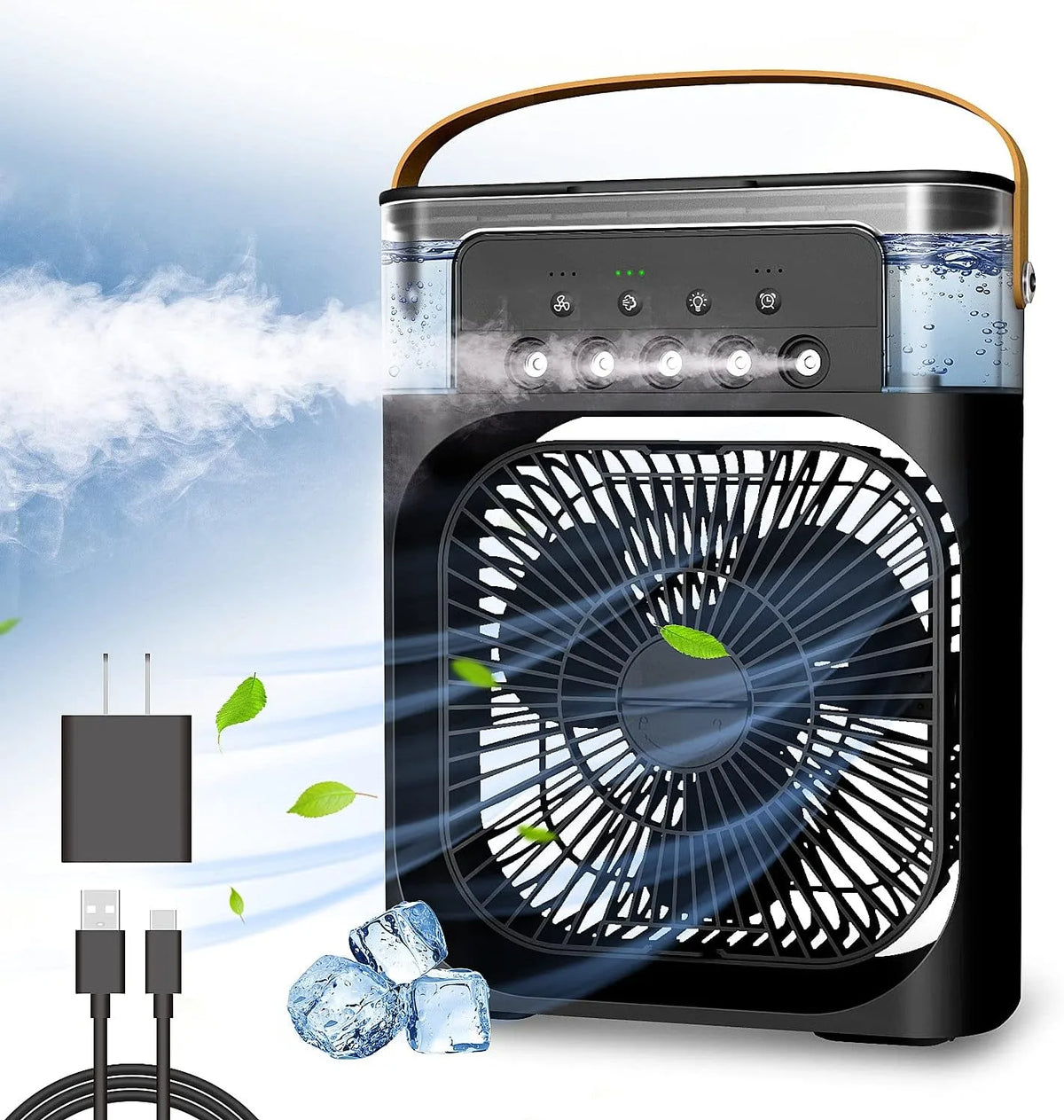 Mini Air Cooler Fan with Mist & LED Light | USB Rechargeable Portable Humidifier Fan for Desk & Travel